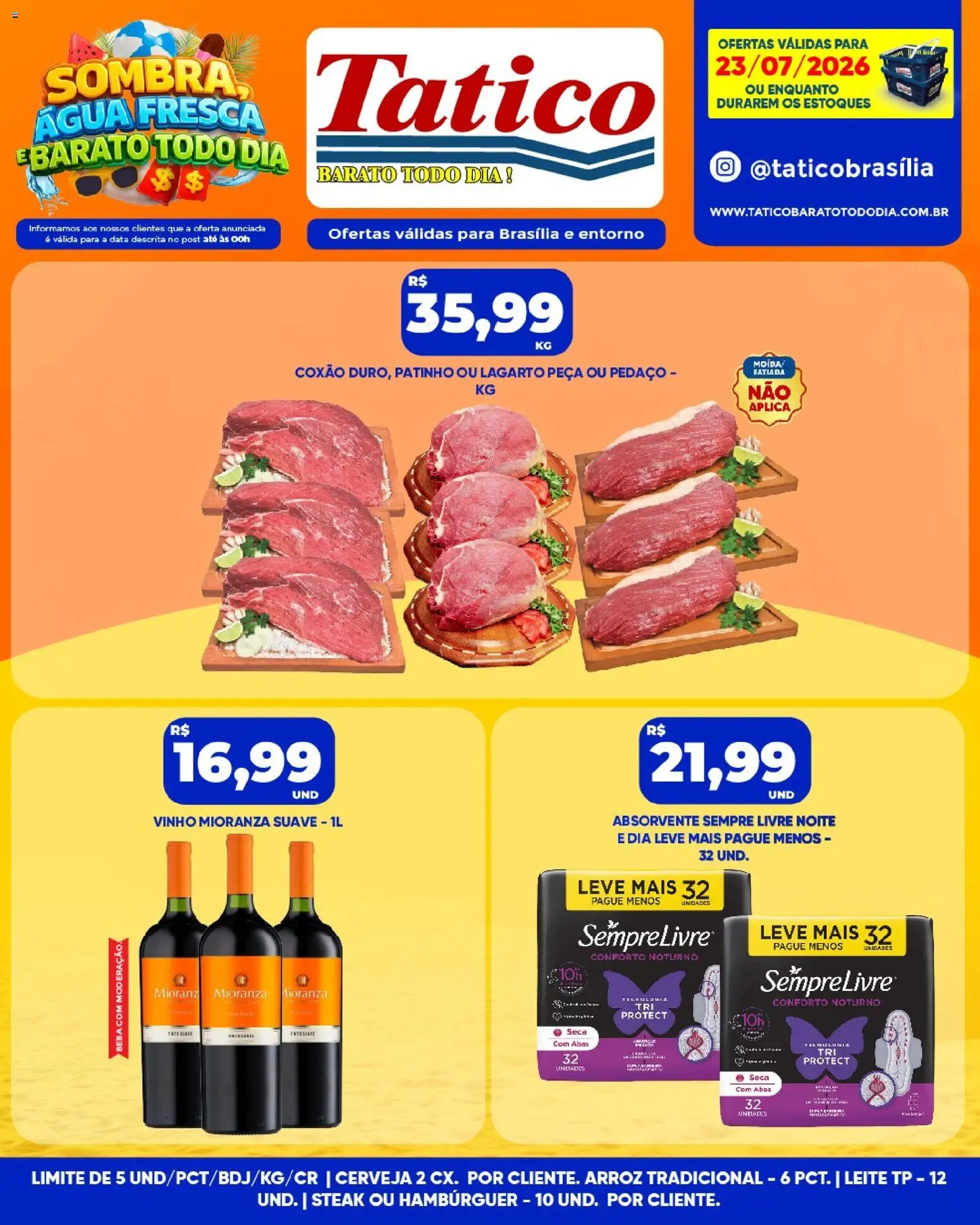 Tatico Folheto - válido de 23/07/2026 | Página: 13 | Produtos: Arroz, Hambúrguer, Sempre Livre, Absorvente
