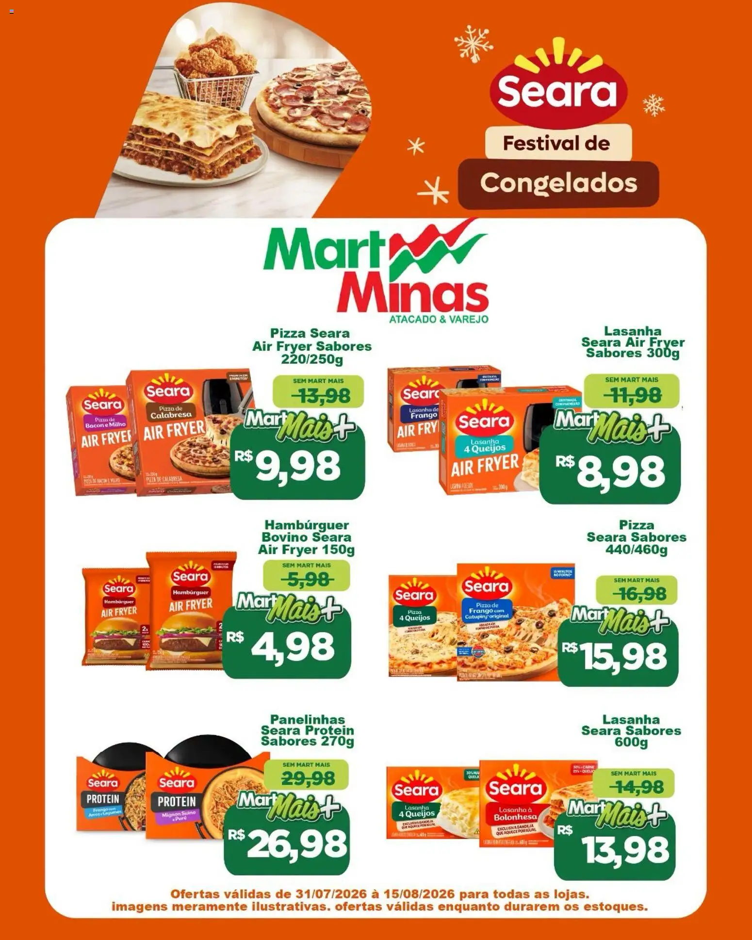 Mart Minas Folheto - válido de 31/07/2026 | Página: 1 | Produtos: Pizza, Catupiry, Hambúrguer, Frango