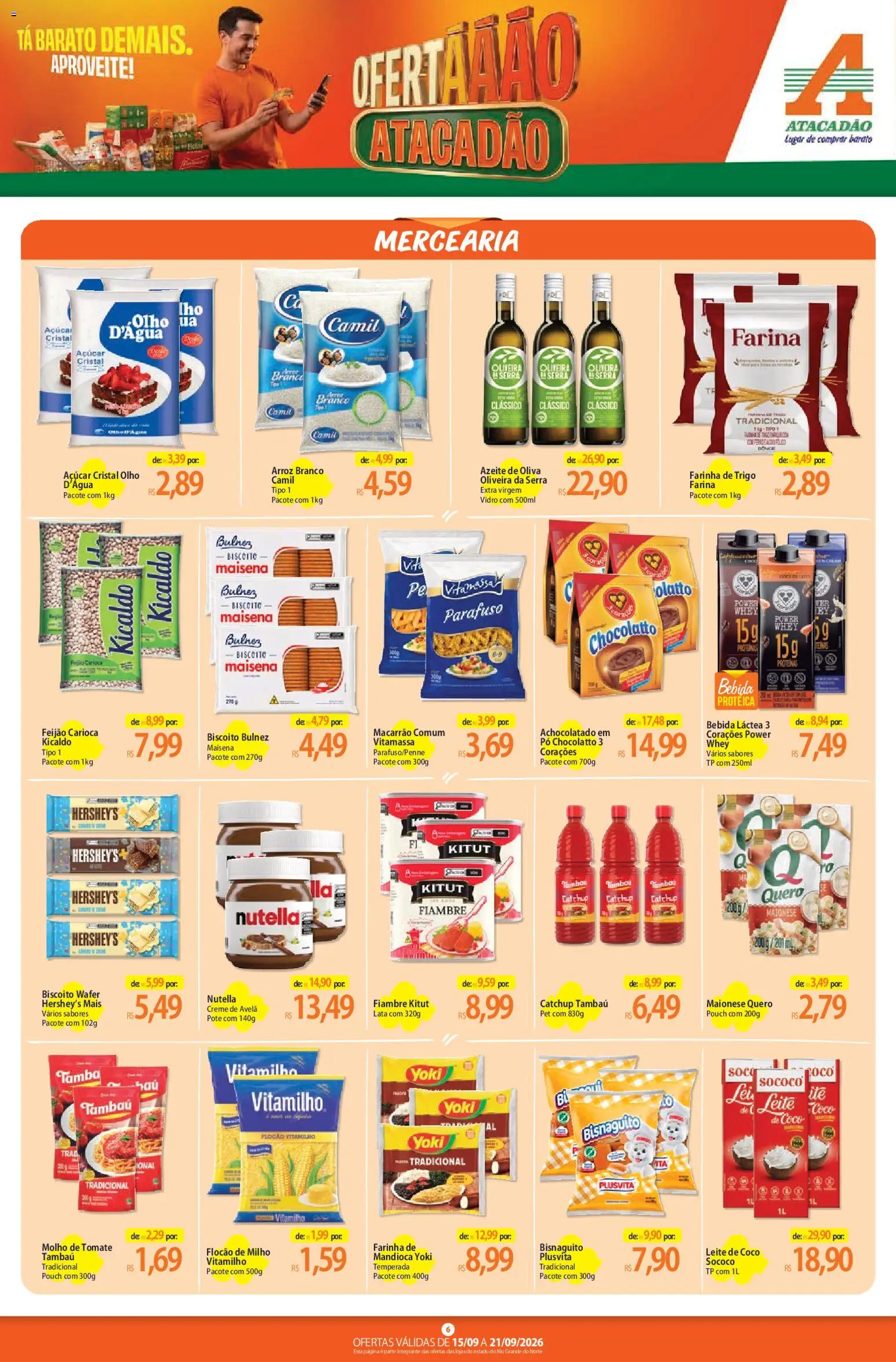 Atacadão Folheto - válido de 15/09/2026 | Página: 6 | Produtos: Leite, Macarrão, Creme, Maionese