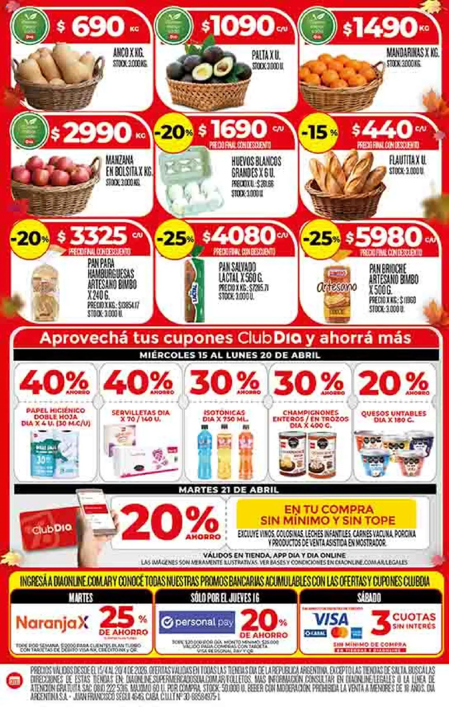 Supermercado DIA Ofertas │ válido desde el 15.04.2026 | Página: 4 | Productos: Servilletas, Palta, Huevos, Mandarinas