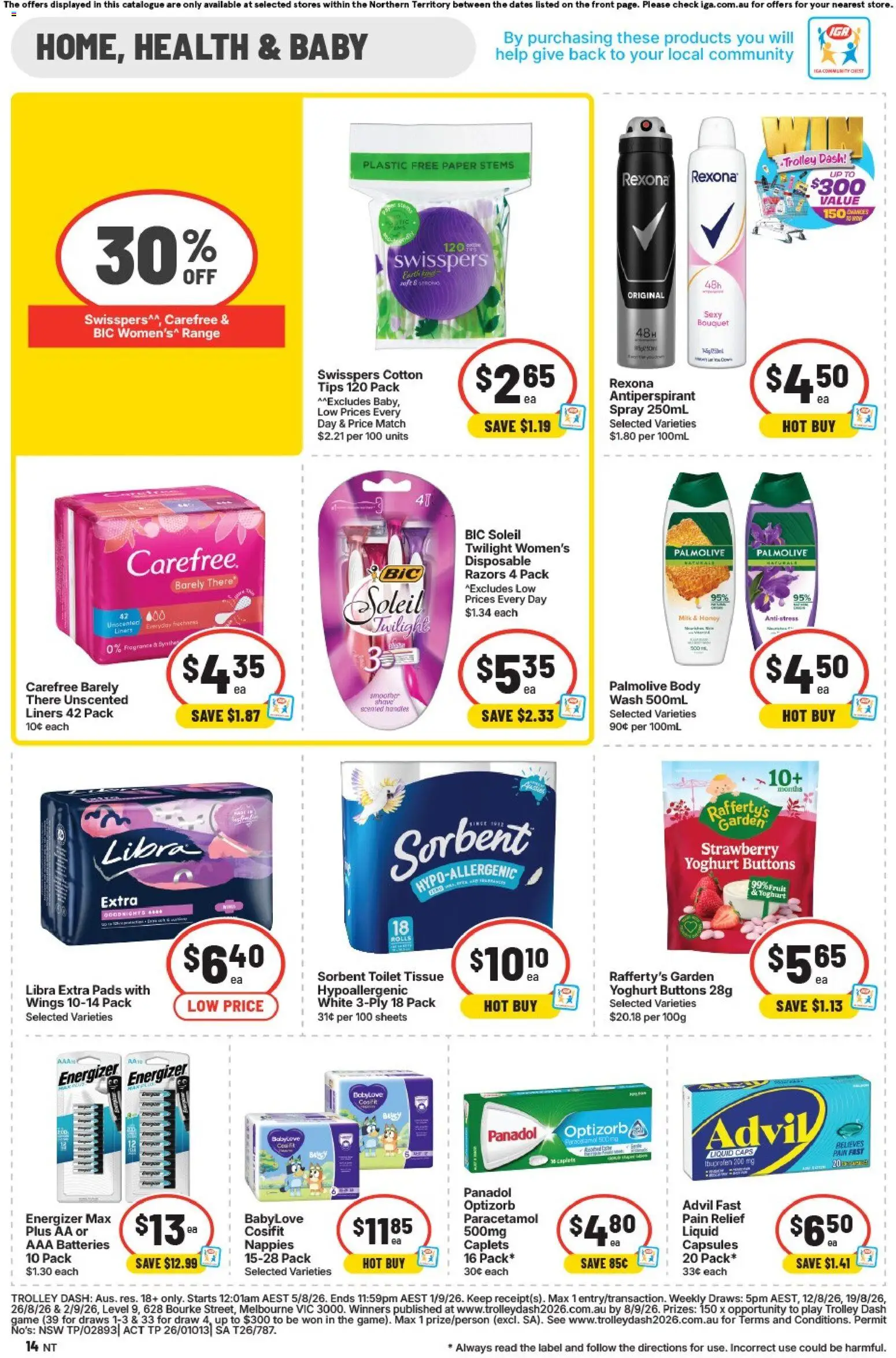 IGA catalogue - valid from 12/08/2026 | Page: 14 | Products: Toilet, Yoghurt, Antiperspirant, Trolley