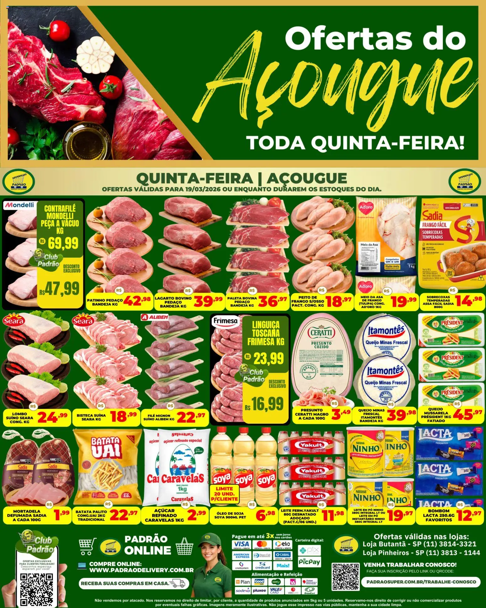 Supermercado Padrão Folheto - válido de 19.03.2026 | Página: 1 | Produtos: Bandeja, Frango, Bombom, Leite em pó