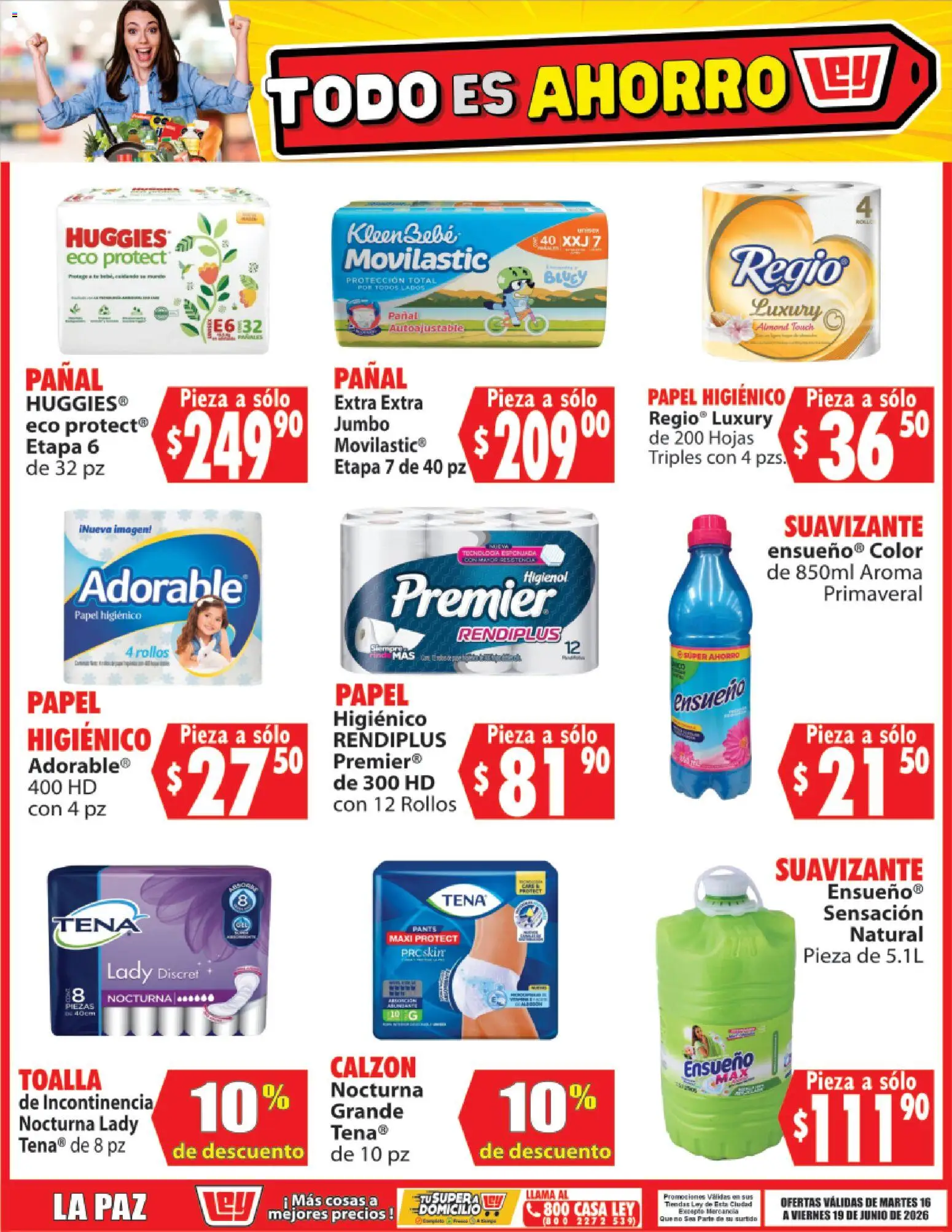 Nuevas ofertas de Casa Ley válidas en toda la República Mexicana desde el 16.06.2026. ¡Encuentra las mejores ofertas en Casa Ley folleto Todo es ahorro! | Página: 10 | Productos: Suavizante, Toalla, Papel higiénico, Pants