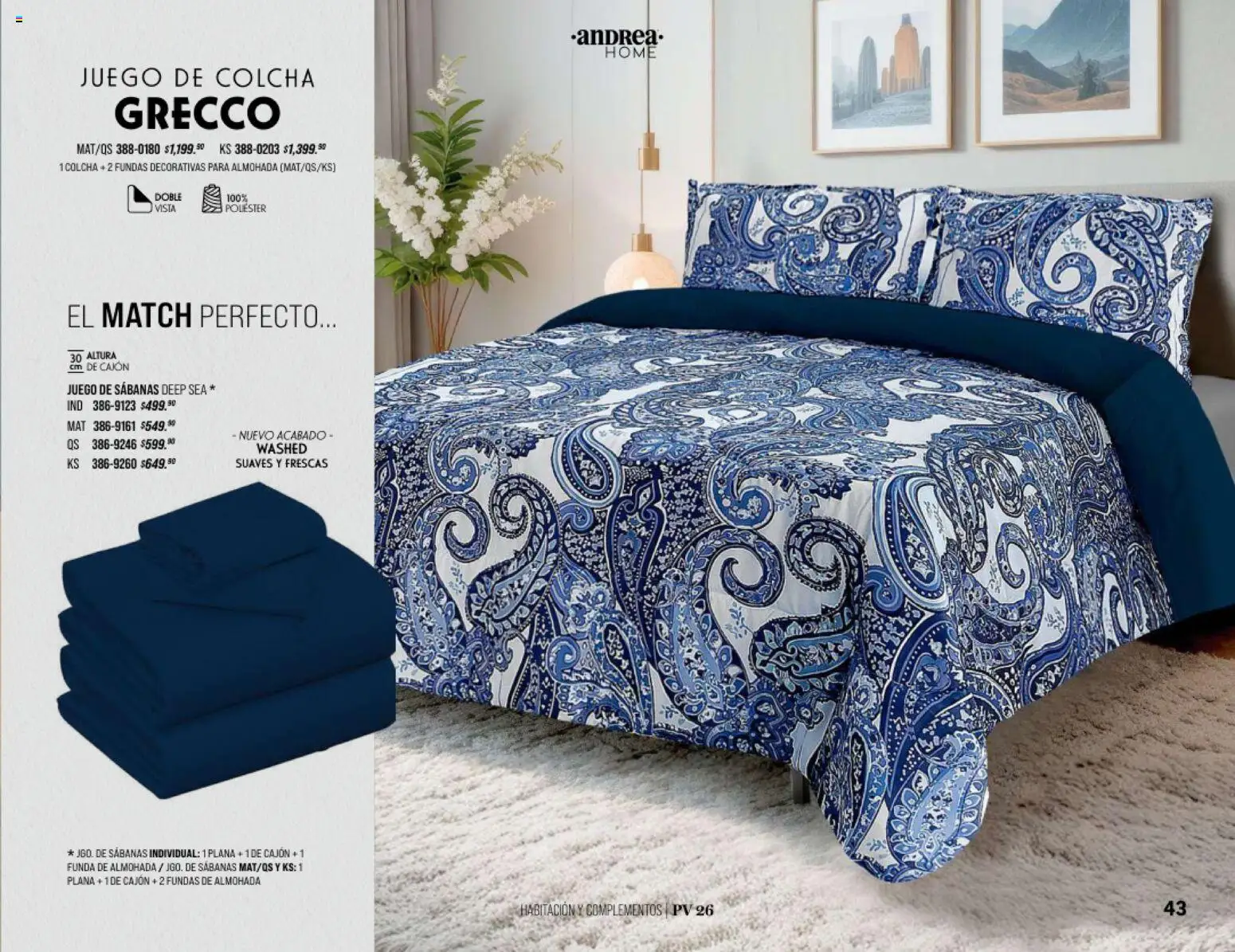 Nuevas ofertas de Andrea válidas en toda la República Mexicana desde el 25/01/2026. ¡Encuentra las mejores ofertas en Andrea catálogo Home! | Página: 43 | Productos: Juego, Funda, Funda de almohada, Sabanas