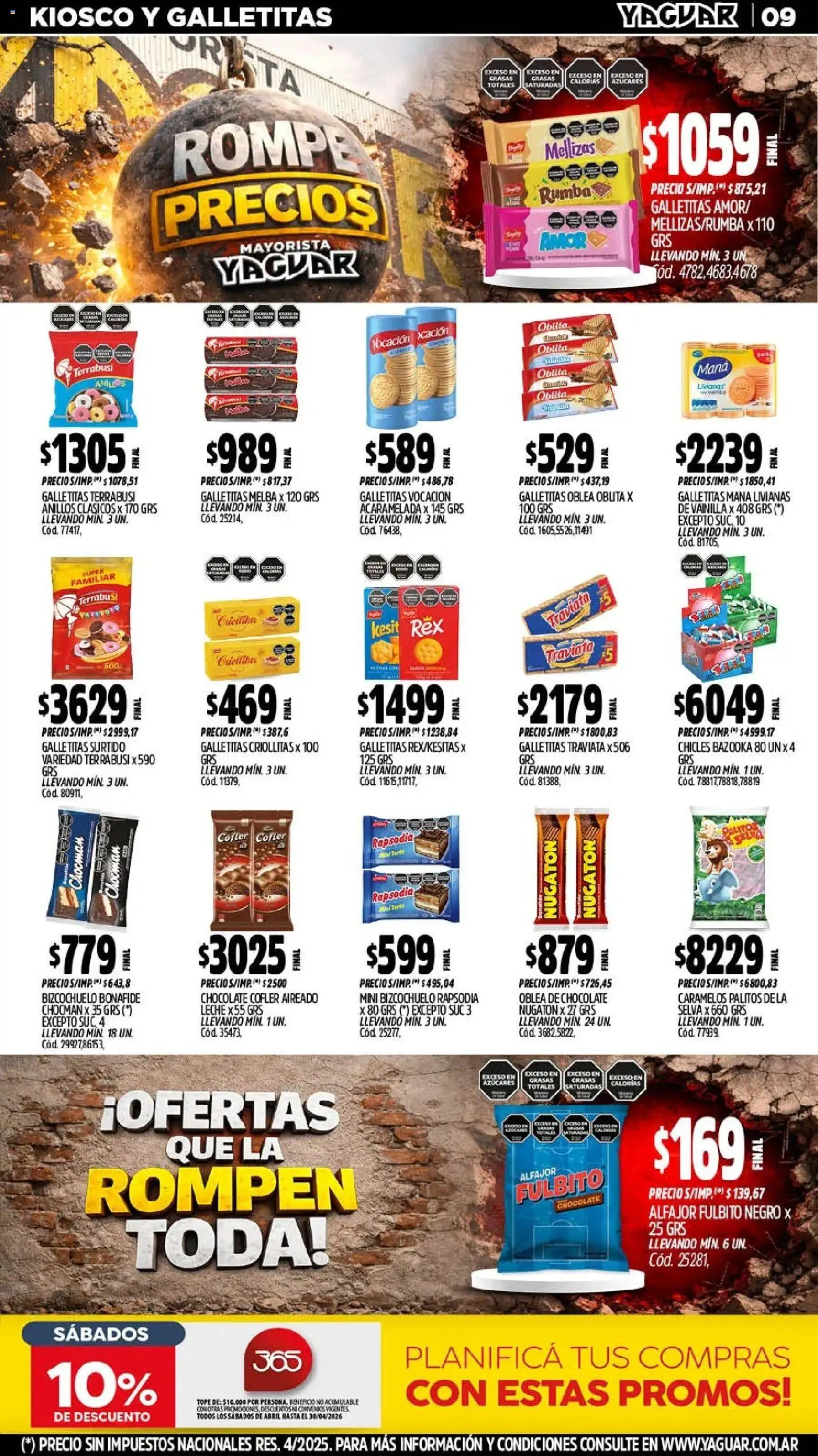 Yaguar catálogo │ válido desde el 13.04.2026 | Página: 9 | Productos: Galletitas, Chicles, Chocolate, Alfajor