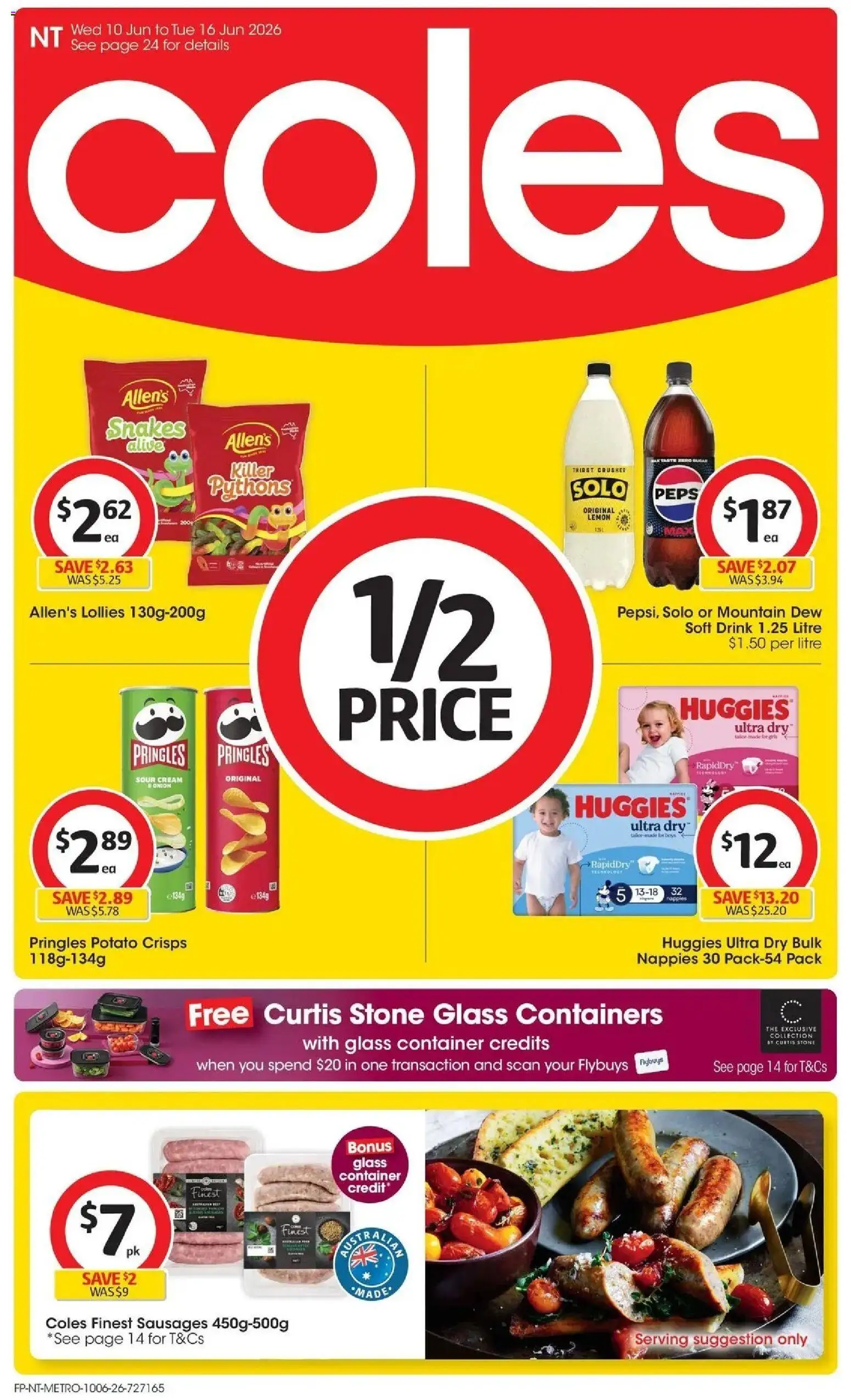 Coles catalogue - valid from 10.06.2026 | Page: 1 | Products: Sour cream, Nappies, Sugar, Lemon