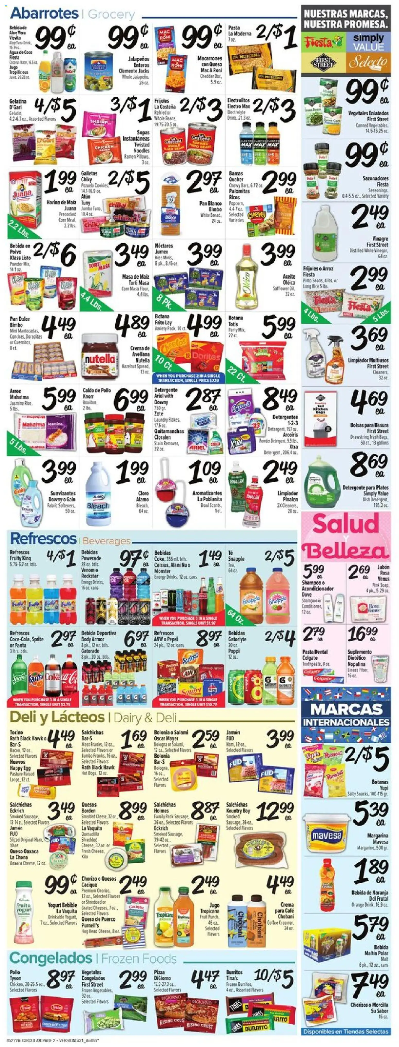 Fiesta Mart Weekly Ad - valid from 27.05.2026 | Page: 2 | Products: Pizza, Pasta, Vegetables, Sausage