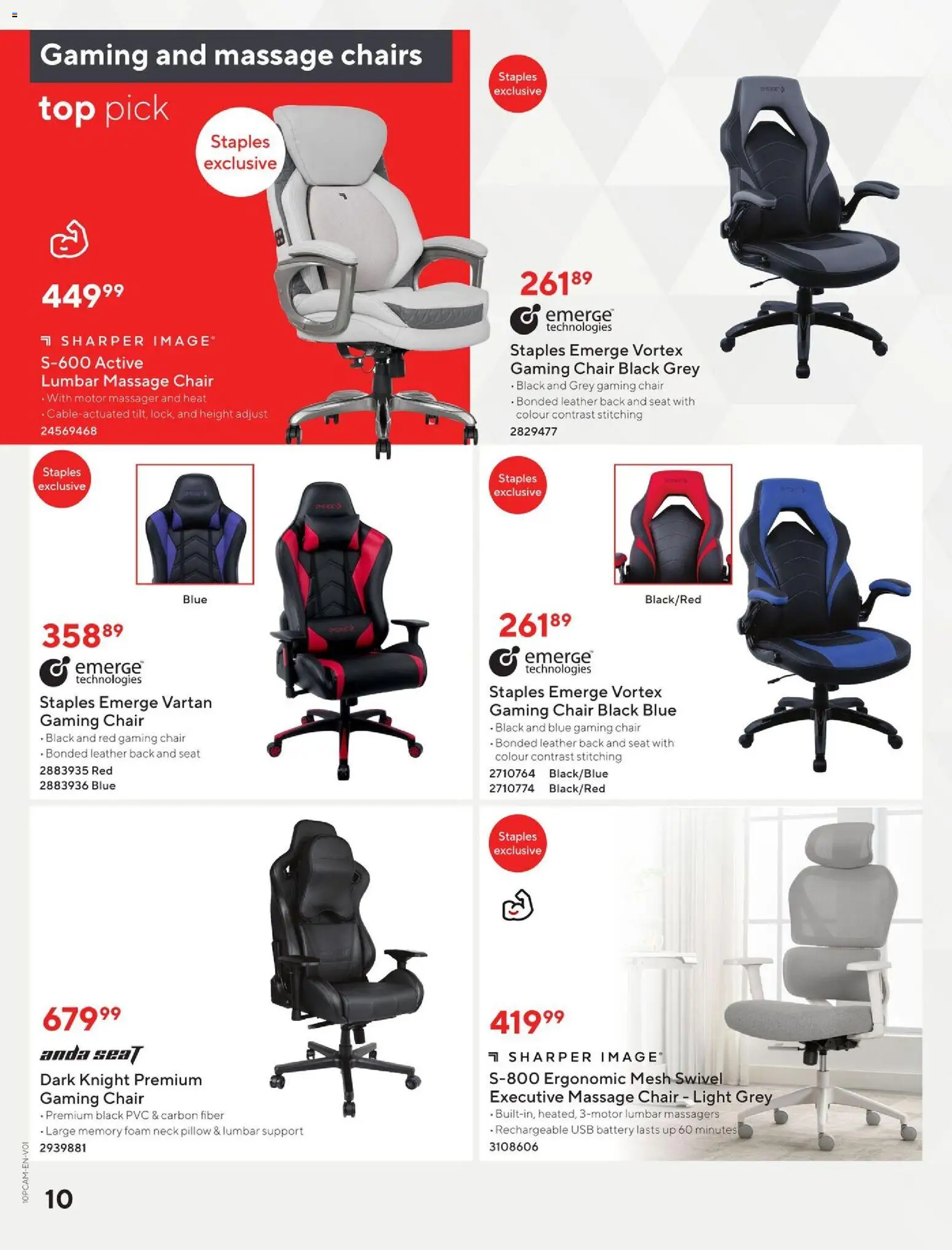 Staples flyer valid from Aug 12, 2026 | Page: 10 | Products: Foam, Pillow, Chair, Battery