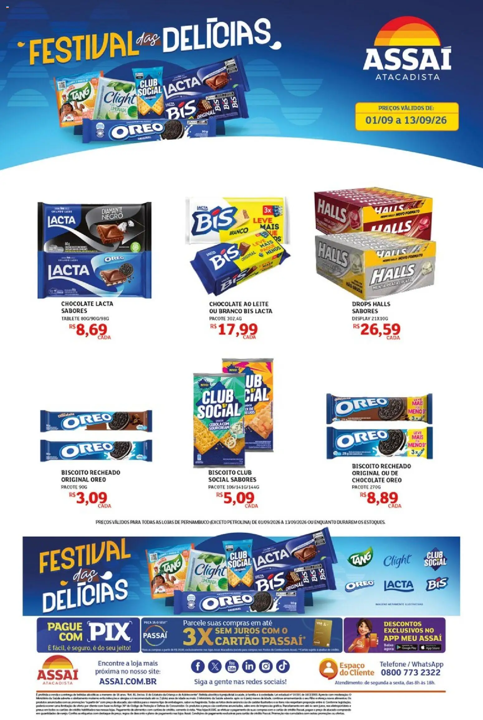 Assaí Atacadista Folheto - válido de 01/09/2026 | Página: 1 | Produtos: Leite, Chocolate, Telefone, Biscoito recheado