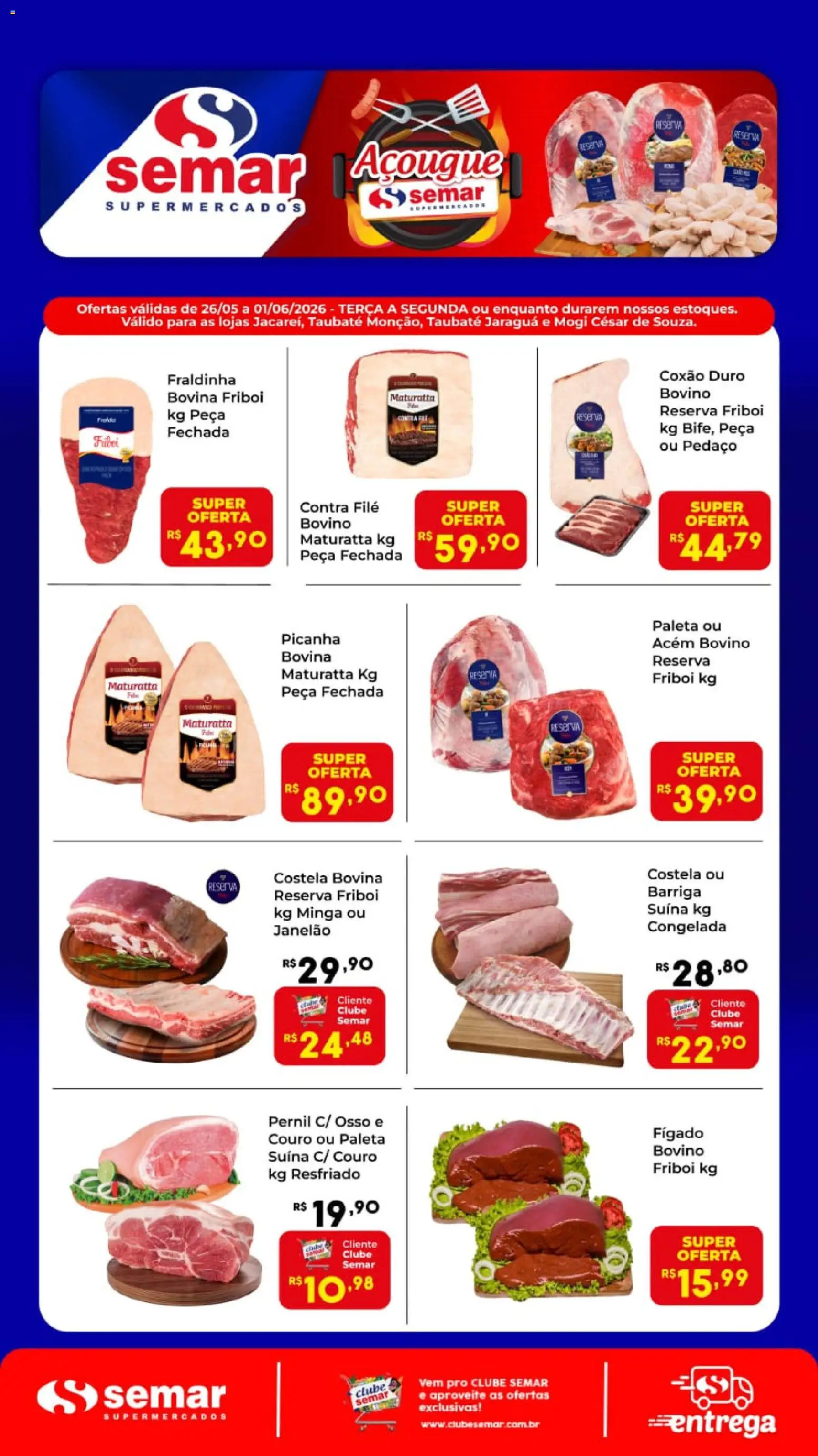 Semar Supermercado Folheto - válido de 26.05.2026 | Página: 1 | Produtos: Acém, Contra filé, Fraldinha, Picanha