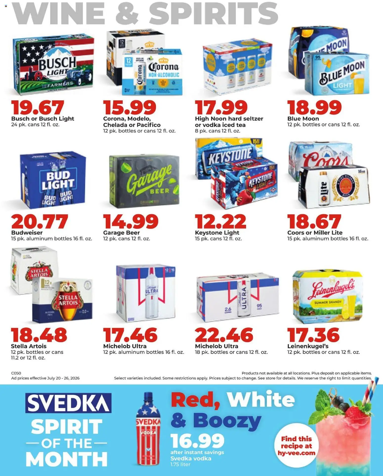 HyVee Weekly Ad - valid from 07/20/2026 | Page: 40 | Products: Wine, Beer, Tea, Vodka