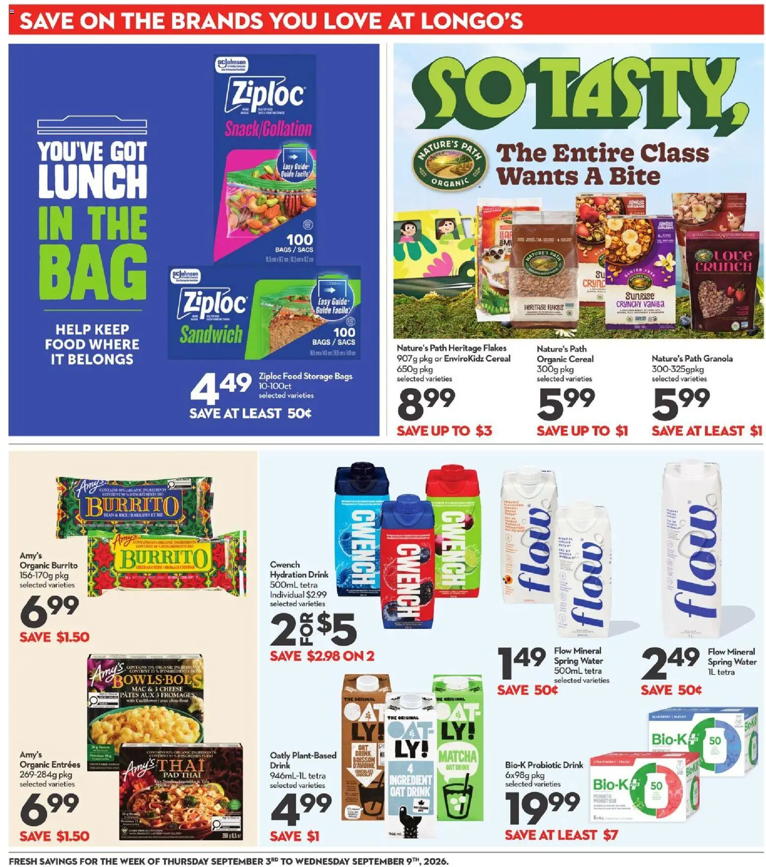 Longo's flyer valid from Sep 3, 2026 | Page: 24 | Products: Flakes, Food, Spring water, Cauliflower