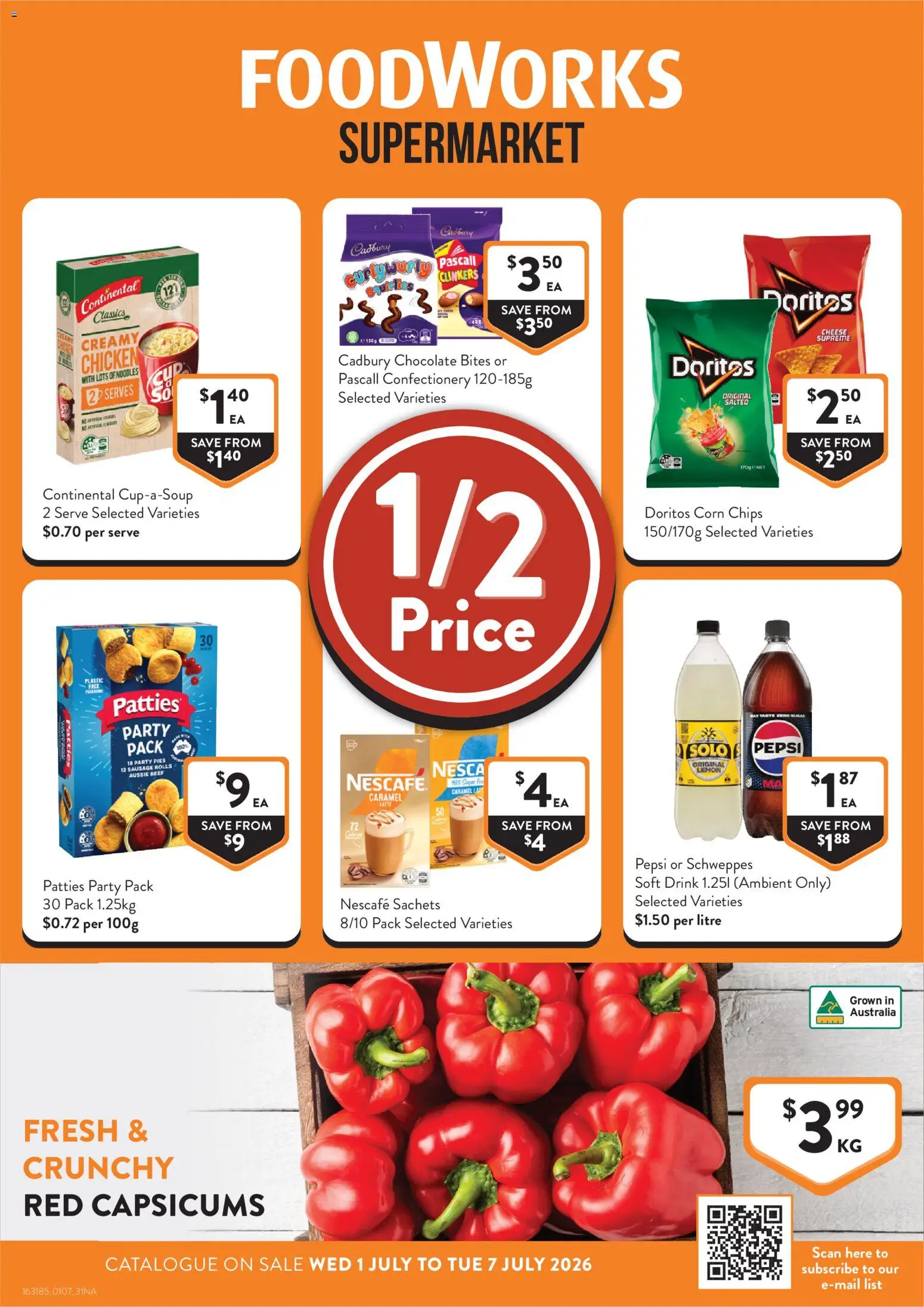 Foodworks catalogue - valid from 01/07/2026 | Page: 1 | Products: Chocolate, Chicken, Pies, Nescafe