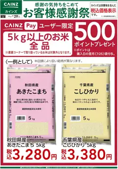 17.06.2026から有効なオファーを含む カインズ ホーム - お客様感謝祭 お米500ポイントプレゼント