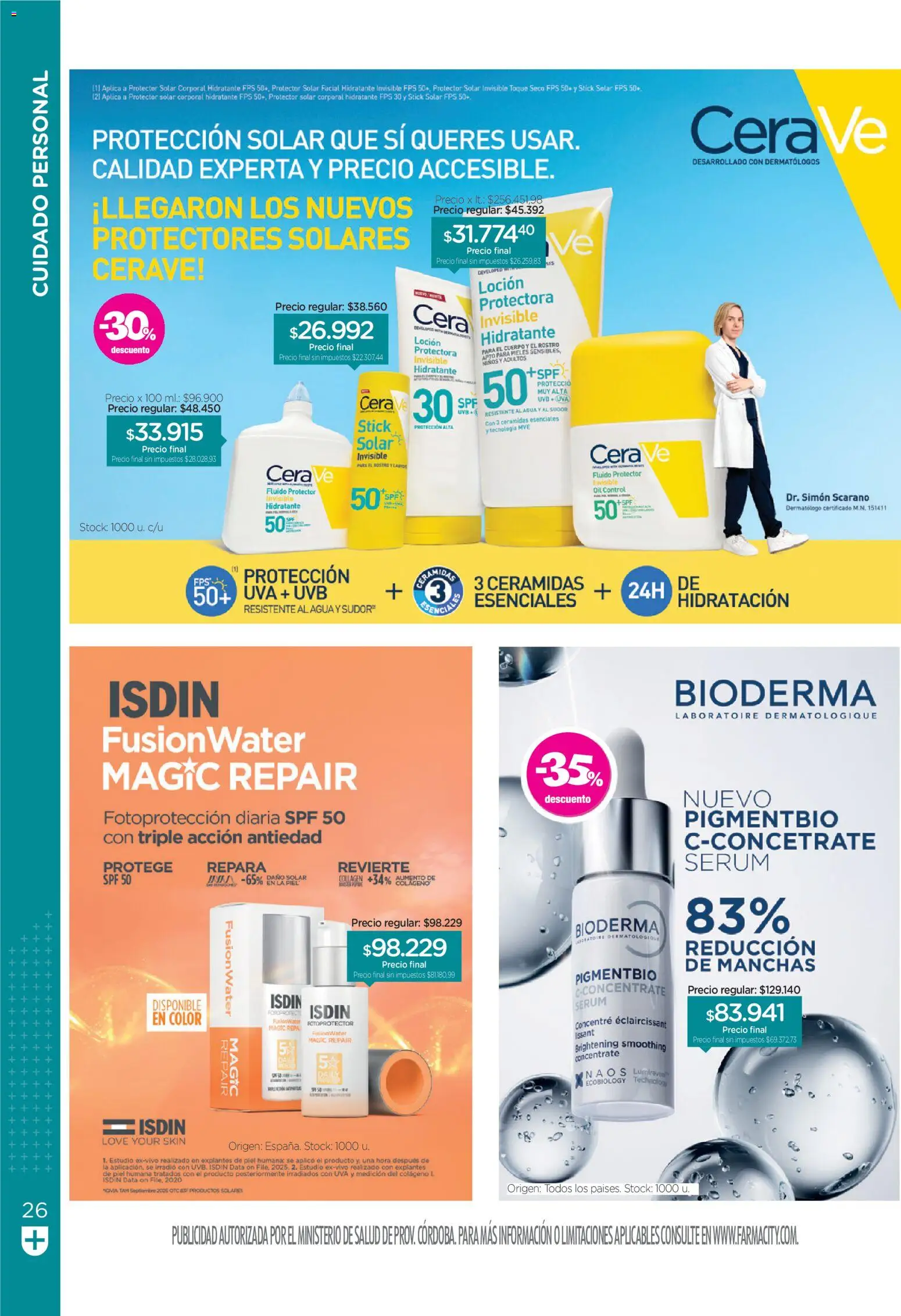 Farmacity catálogo │ válido desde el 01/09/2026 | Página: 26 | Productos: Serum, Protector solar, Cera, Puré