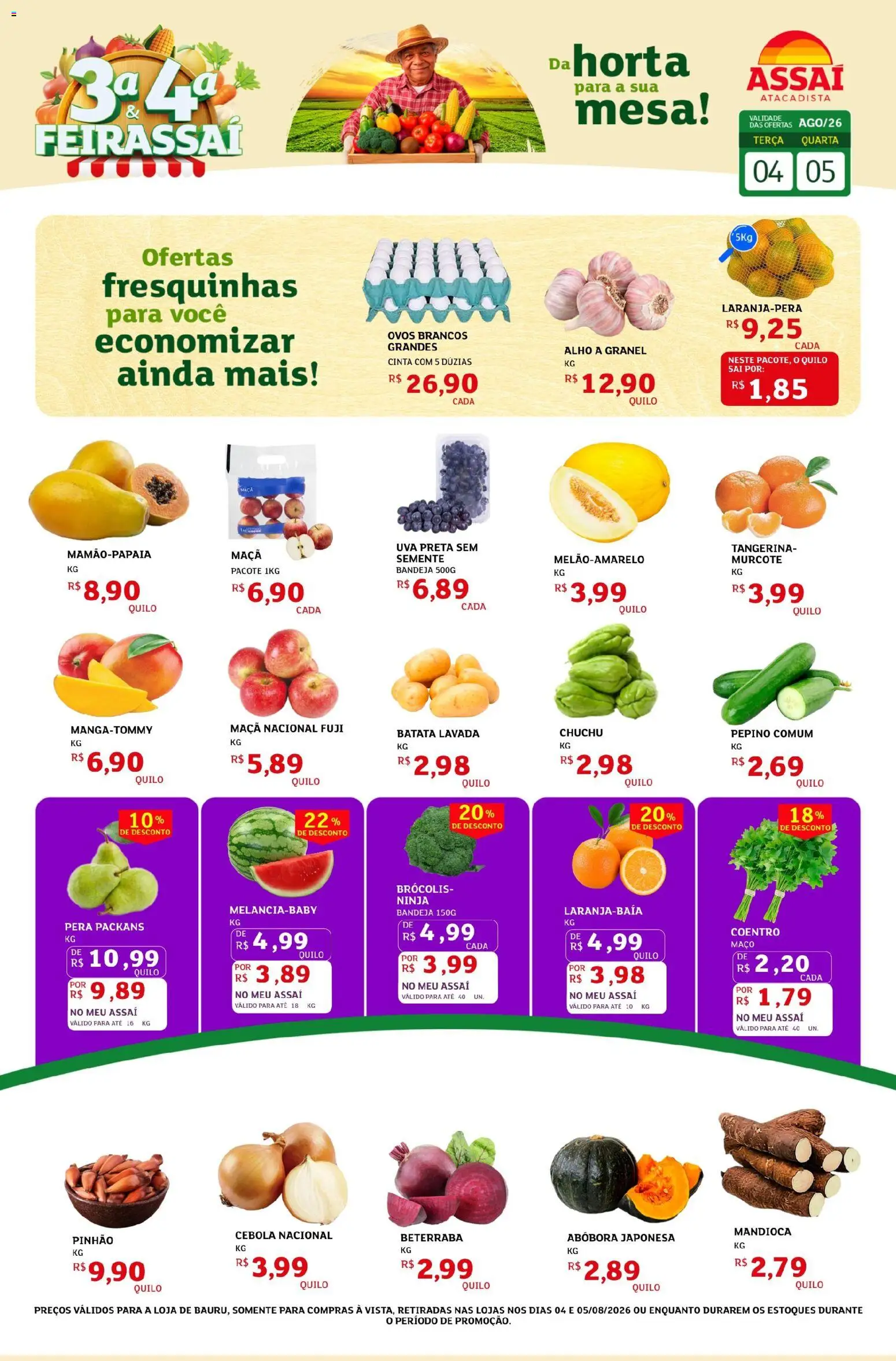 Assaí Atacadista Folheto - válido de 04/08/2026 | Página: 1 | Produtos: Chuchu, Mandioca, Bandeja, Batata