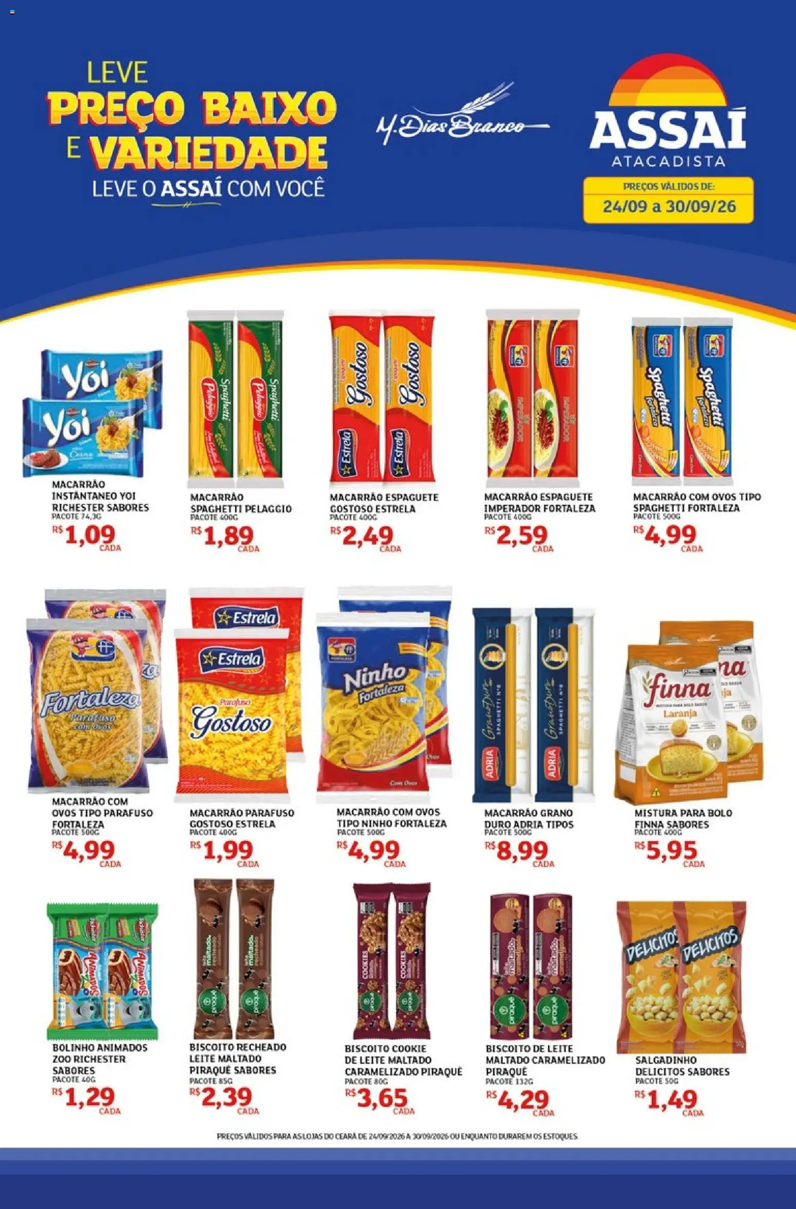 Assaí Atacadista Folheto - válido de 24/09/2026 | Página: 1 | Produtos: Espaguete, Leite, Ovos, Cookies