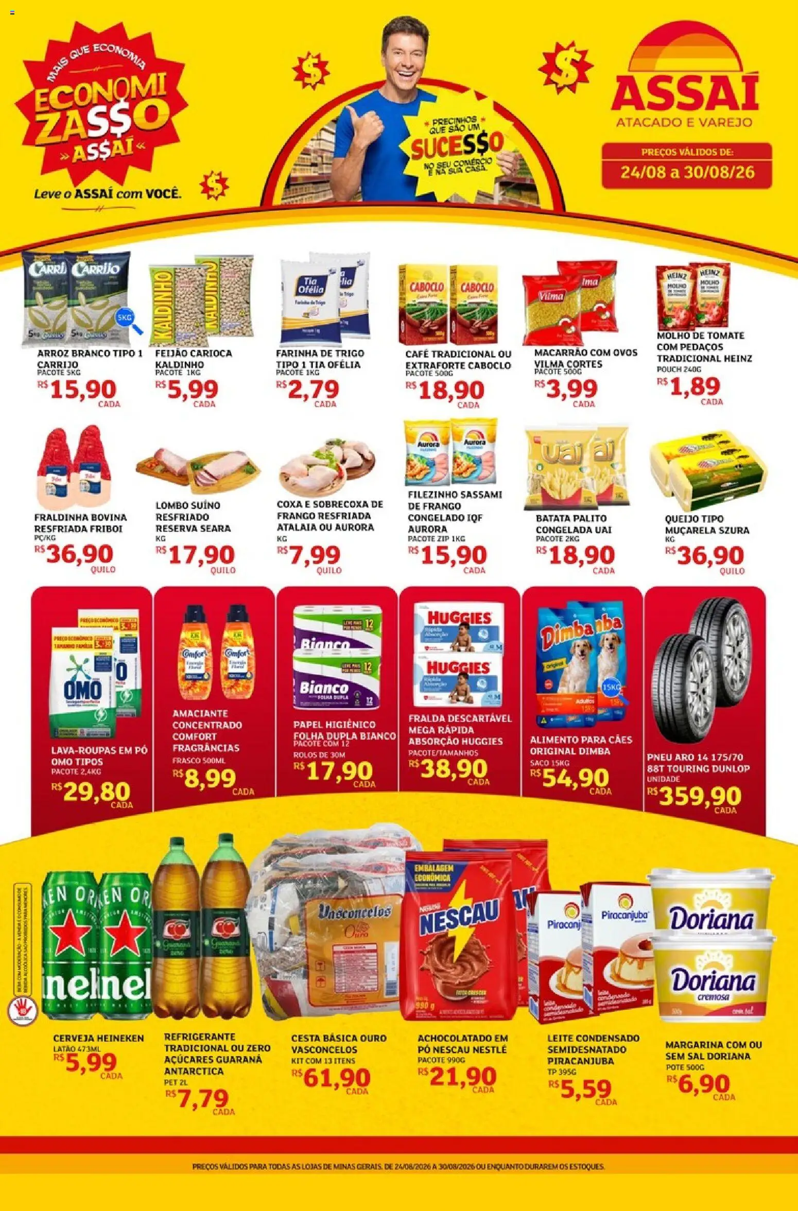 Assaí Atacadista Folheto - válido de 24/08/2026 | Página: 1 | Produtos: Farinha, Ovos, Heineken, Leite condensado