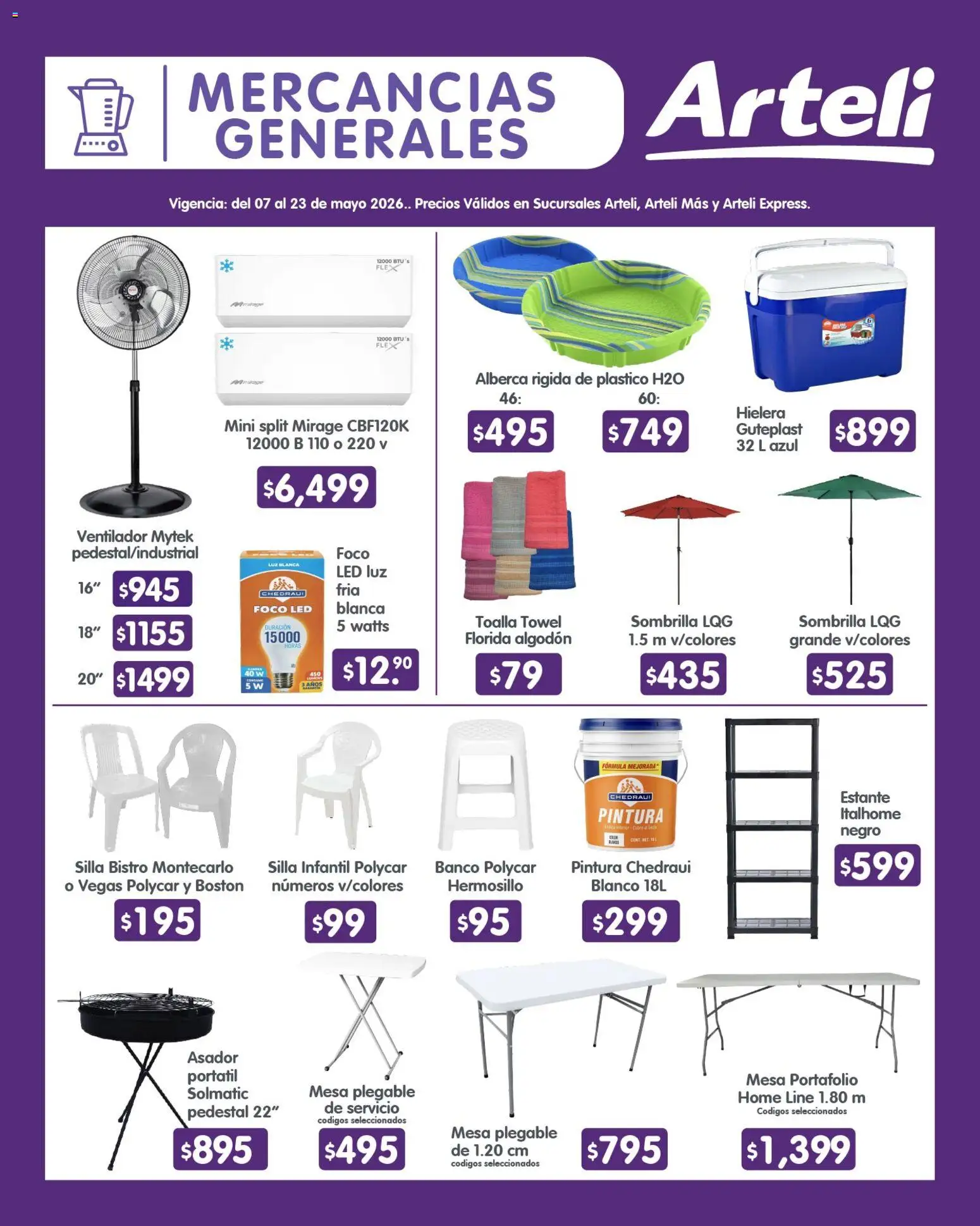 Nuevas ofertas de Arteli válidas en toda la República Mexicana desde el 07.05.2026. ¡Encuentra las mejores ofertas en Arteli folleto Quincenal! | Página: 17 | Productos: Silla, Banco, Mesa, Sombrilla