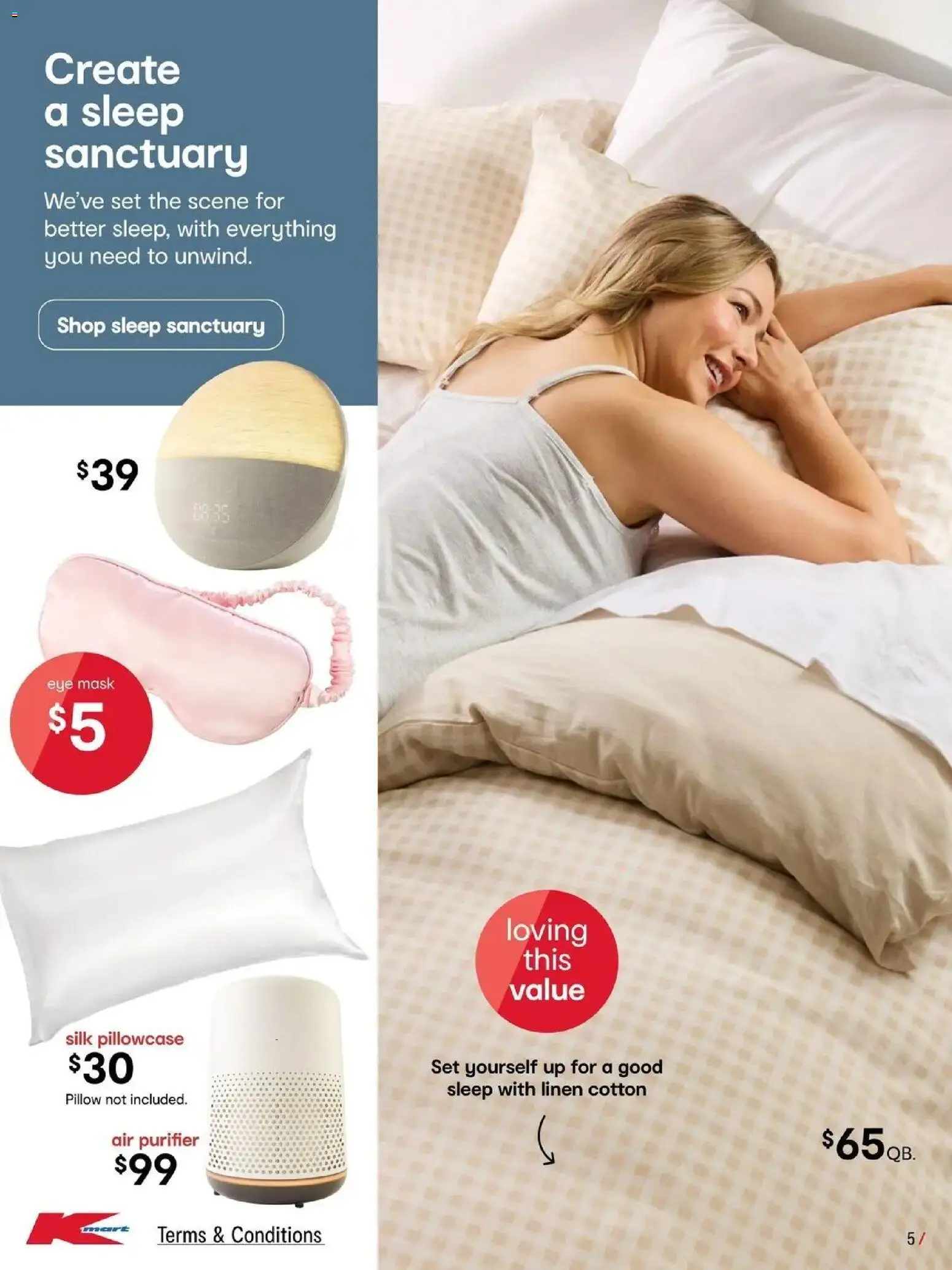 ﻿Kmart catalogue valid from 27/08/2026 > Online Australia | Page: 5 | Products: Linen, Mask, Air purifier, Pillow