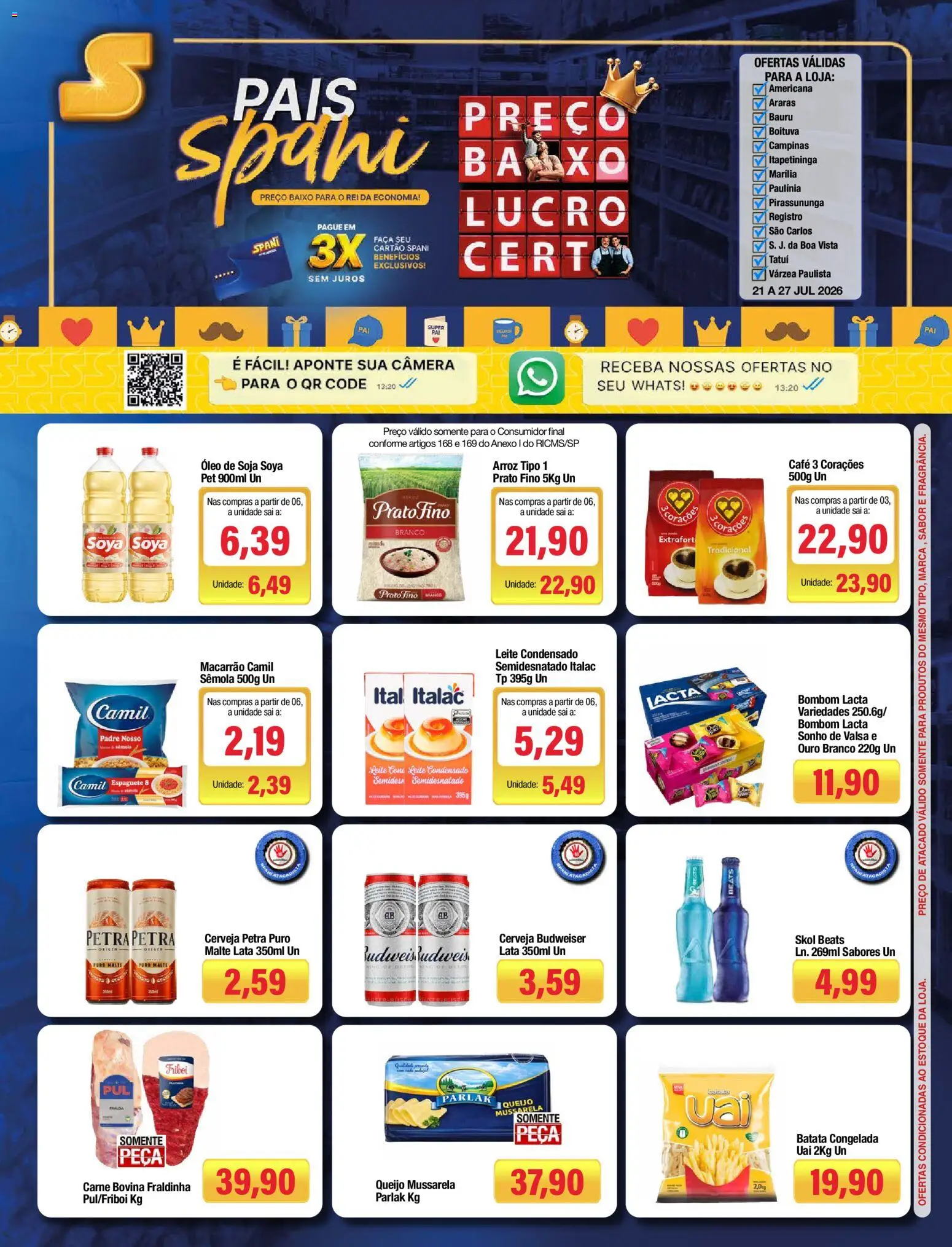 Spani Atacadista Folheto - válido de 21/07/2026 | Página: 1 | Produtos: Leite, Óleo, Bombom, Mussarela