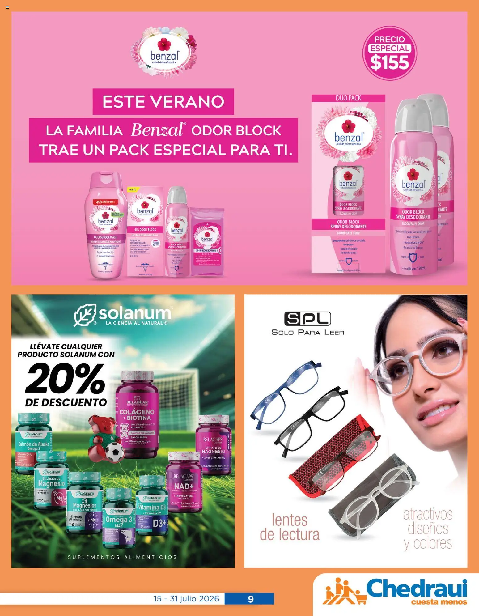 Nuevas ofertas de Chedraui válidas en toda la República Mexicana desde el 15/07/2026. ¡Encuentra las mejores ofertas en Chedraui folleto Cuidar tu salud! | Página: 9 | Productos: Desodorante, Fresa, Vitaminas, Ropa