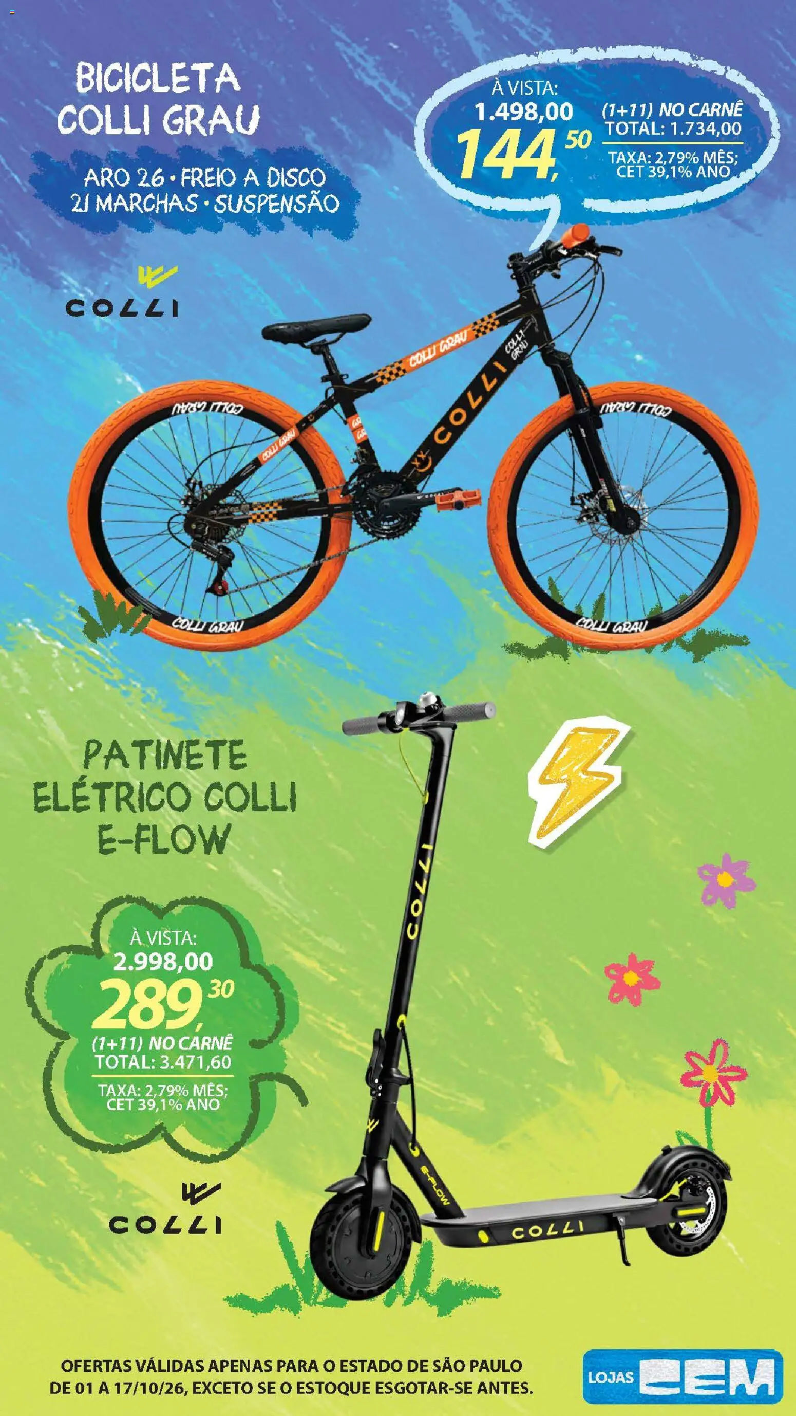 Lojas Cem Folheto - válido de 01/10/2026 | Página: 5 | Produtos: Bicicleta, Suspensão, Carne, Disco