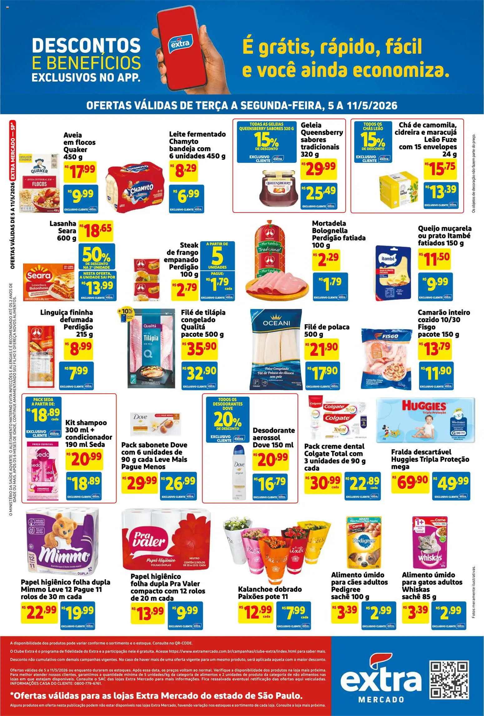 Extra Folheto - válido de 05.05.2026 | Página: 2 | Produtos: Shampoo, Camarão, Tilápia, Mortadela