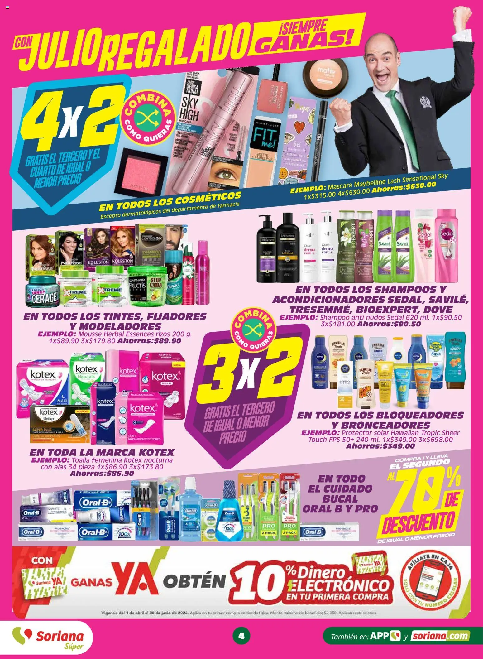 Nuevas ofertas de Soriana válidas en toda la República Mexicana desde el 29.05.2026. ¡Encuentra las mejores ofertas en Soriana Julio Regalado Súper Nacional! | Página: 4 | Productos: Huevos, Mousse, Toalla, Protector solar
