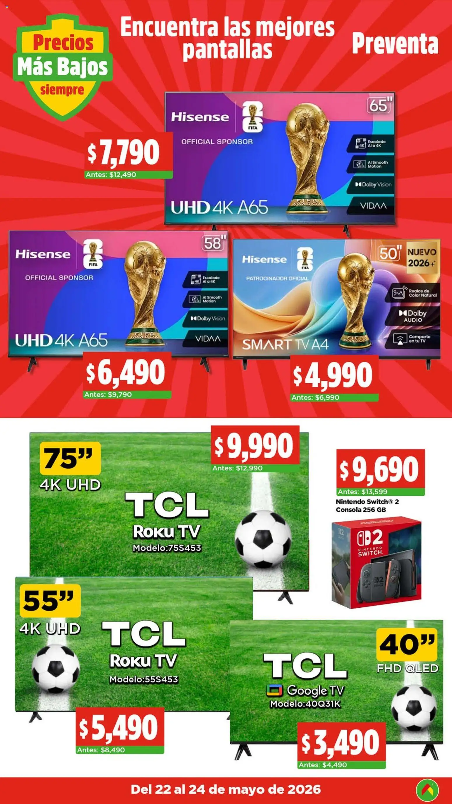 Nuevas ofertas de Bodega Aurrerá válidas en toda la República Mexicana desde el 22.05.2026. ¡Encuentra las mejores ofertas en Bodega Aurrerá folleto El precio más bajo de México! | Página: 4 | Productos: Pantallas, Audio