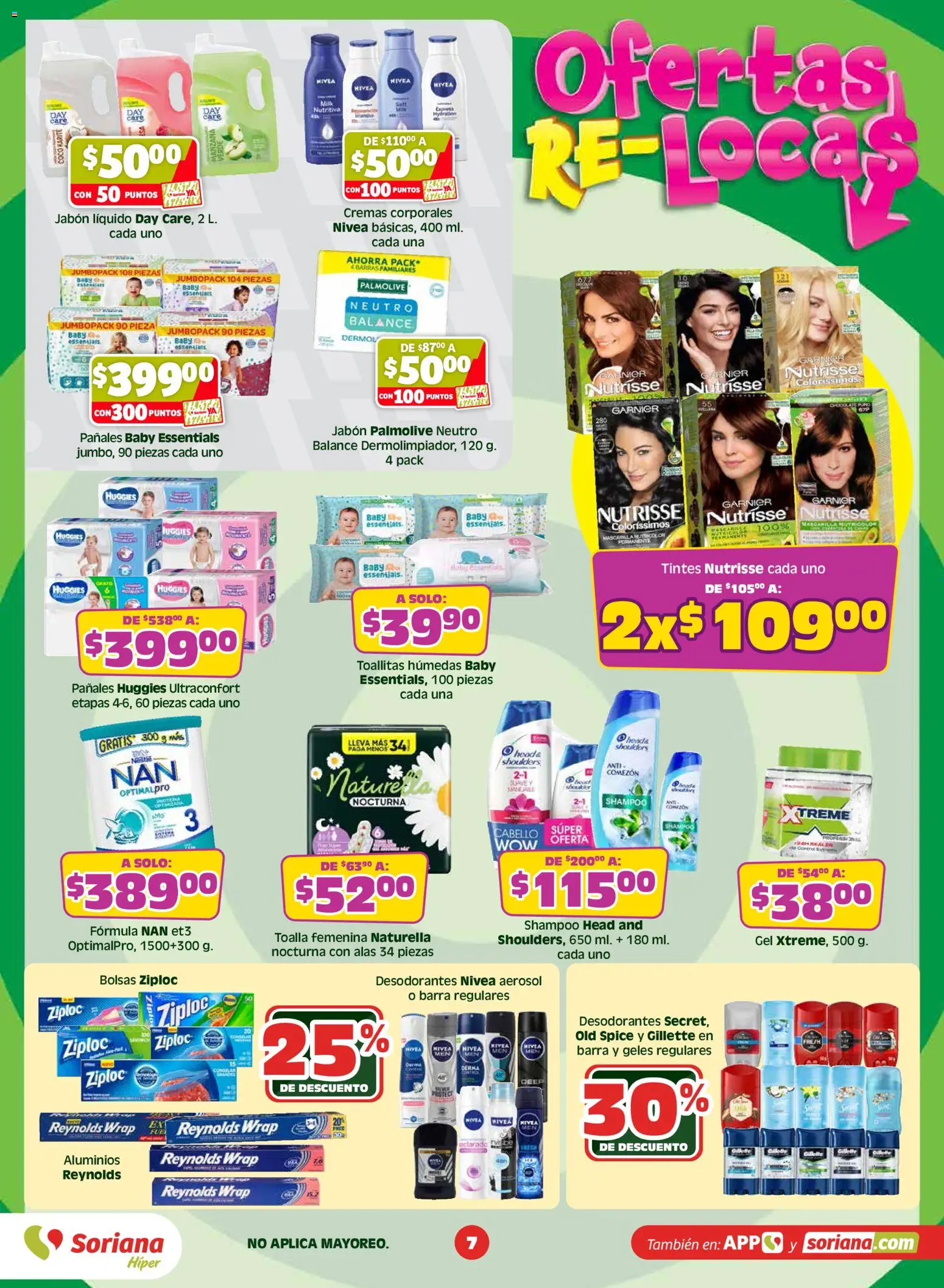 Nuevas ofertas de Soriana válidas en toda la República Mexicana desde el 14.05.2026. ¡Encuentra las mejores ofertas en Soriana Ofertas Re Locas Híper Nacional! | Página: 7 | Productos: Jabón líquido, Pañales, Toalla, Jabón