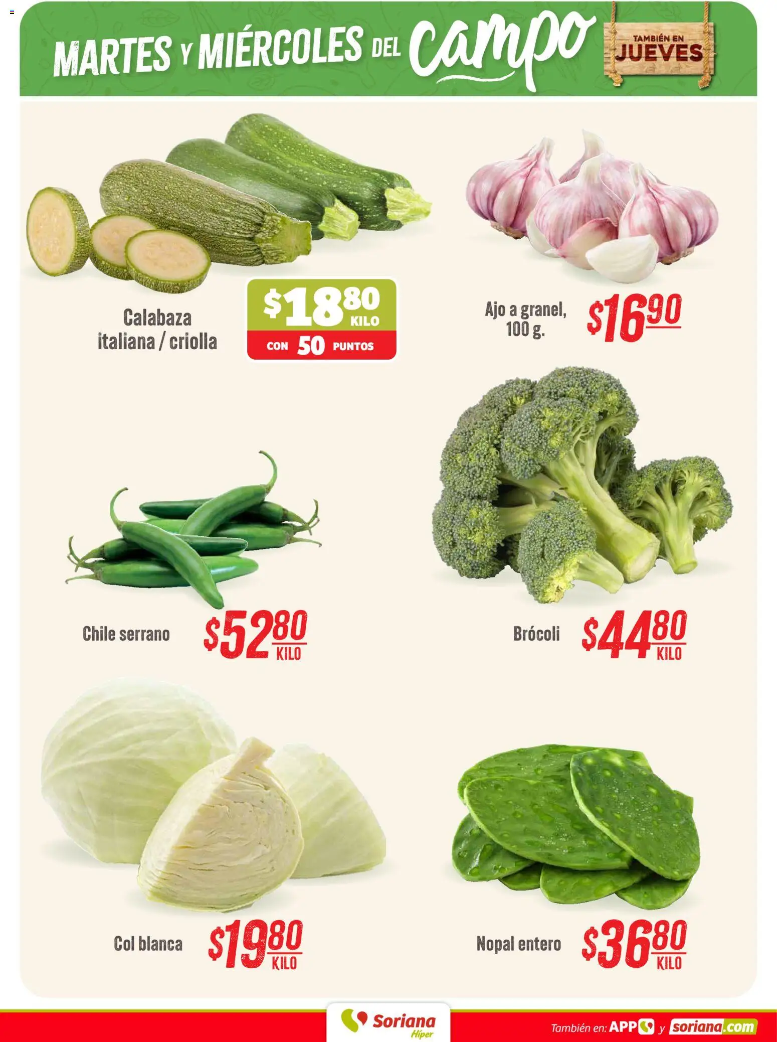 Nuevas ofertas de Soriana válidas en toda la República Mexicana desde el 01/09/2026. ¡Encuentra las mejores ofertas en Soriana Martes y Miércoles del Campo Híper! | Página: 3 | Productos: Chile, Brocoli, Col, Calabaza