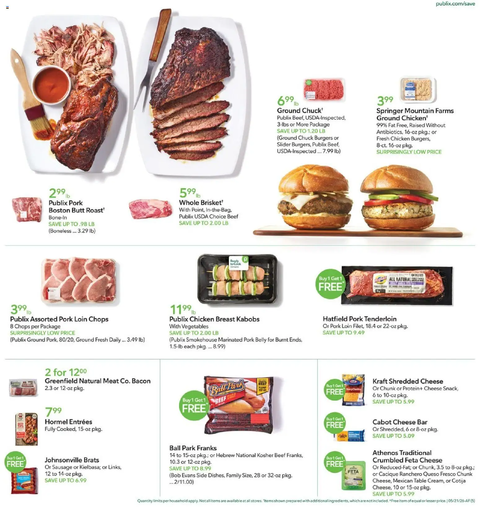 Publix Weekly Ad - valid from 20.05.2026 | Page: 5 | Products: Table, Cheese, Vegetables, Sausage