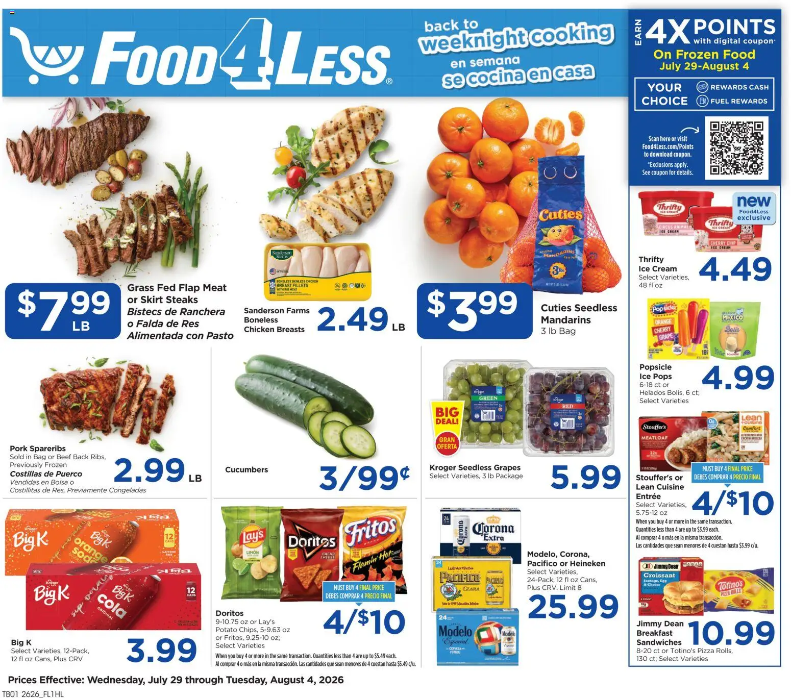 Food 4 Less Weekly Ad - valid from 07/29/2026 | Page: 1 | Products: Cheese, Pizza, Ice cream, Bag