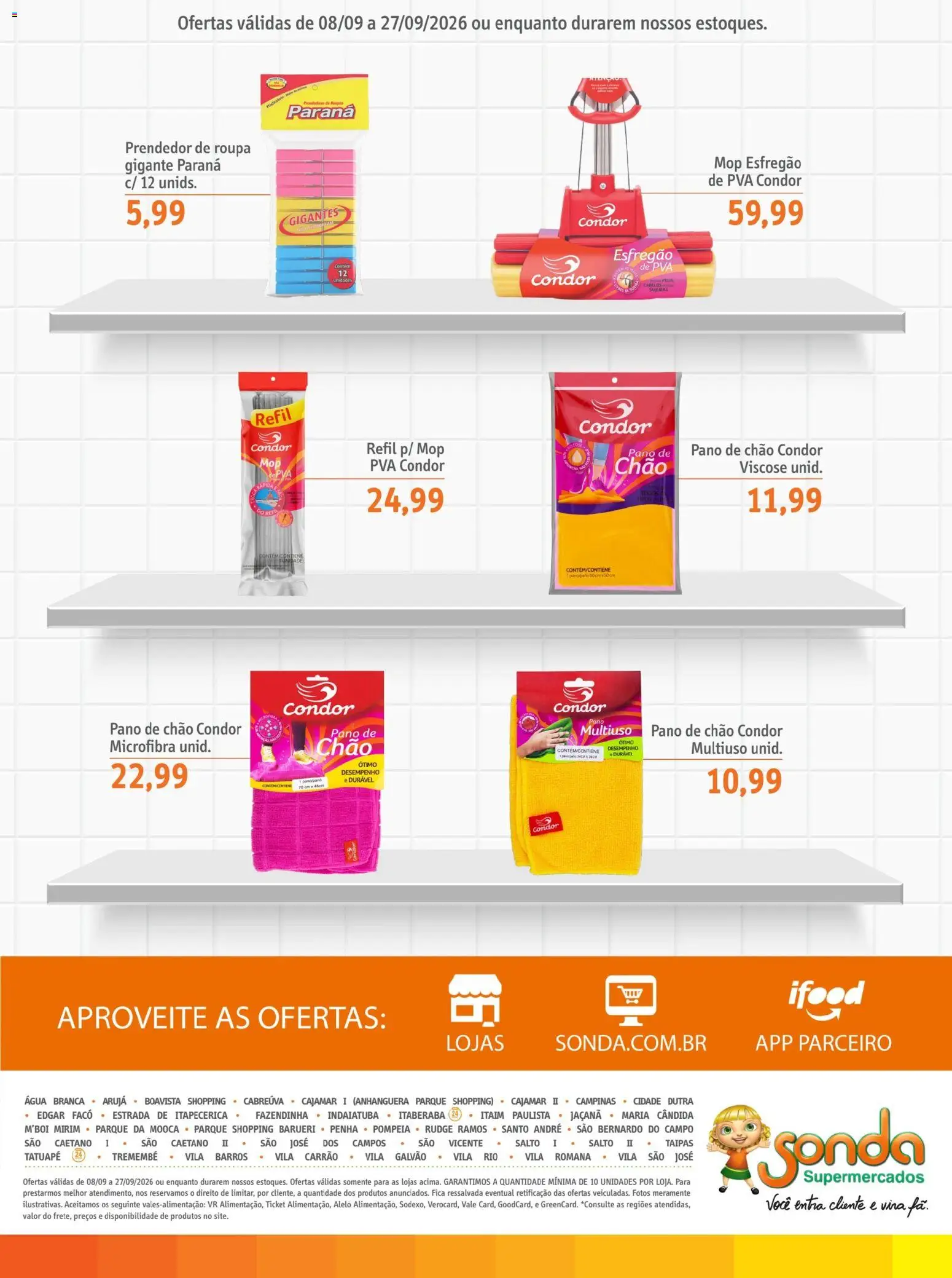 Sonda Folheto - válido de 08/09/2026 | Página: 11 | Produtos: Mop, Roupas, Água, Esfregão
