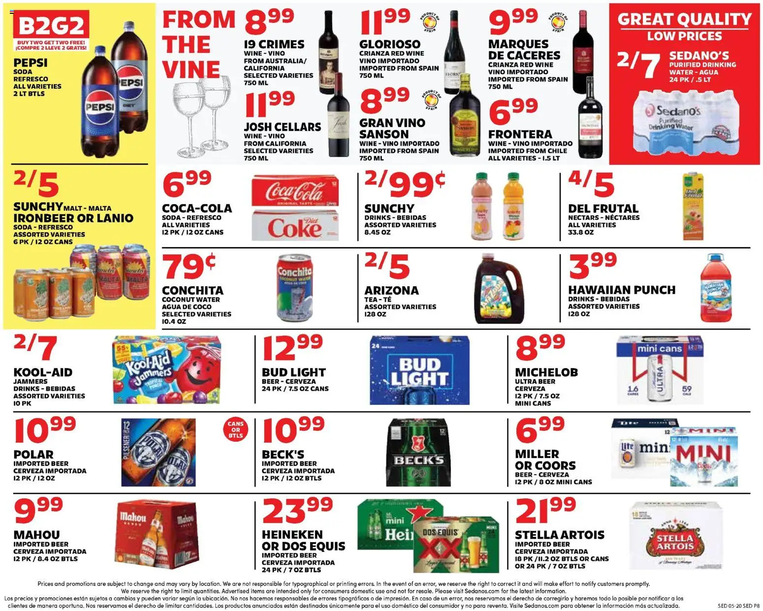 Sedano's Weekly Ad - valid from 20.05.2026 | Page: 8 | Products: Wine, Beer, Tea, Water