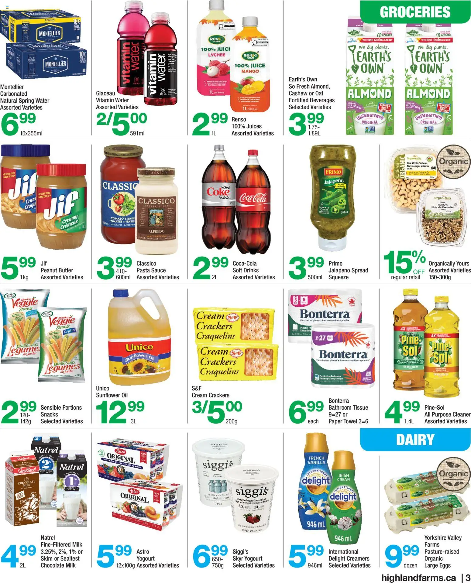 Highland Farms flyer valid from Jul 30, 2026 | Page: 3 | Products: Pasta, Milk, Oil, Chocolate