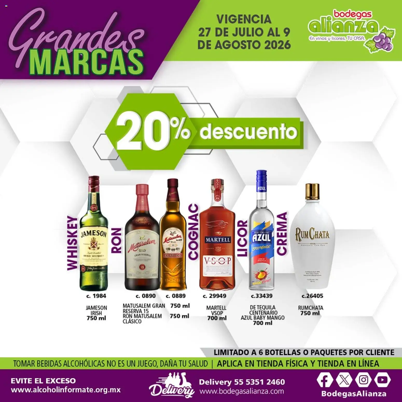 Nuevas ofertas de Bodegas Alianza válidas en toda la República Mexicana desde el 27/07/2026. ¡Encuentra las mejores ofertas en Bodegas Alianza catálogo Grandes Marcas! | Página: 8 | Productos: Whiskey, Crema, Mango, Tequila