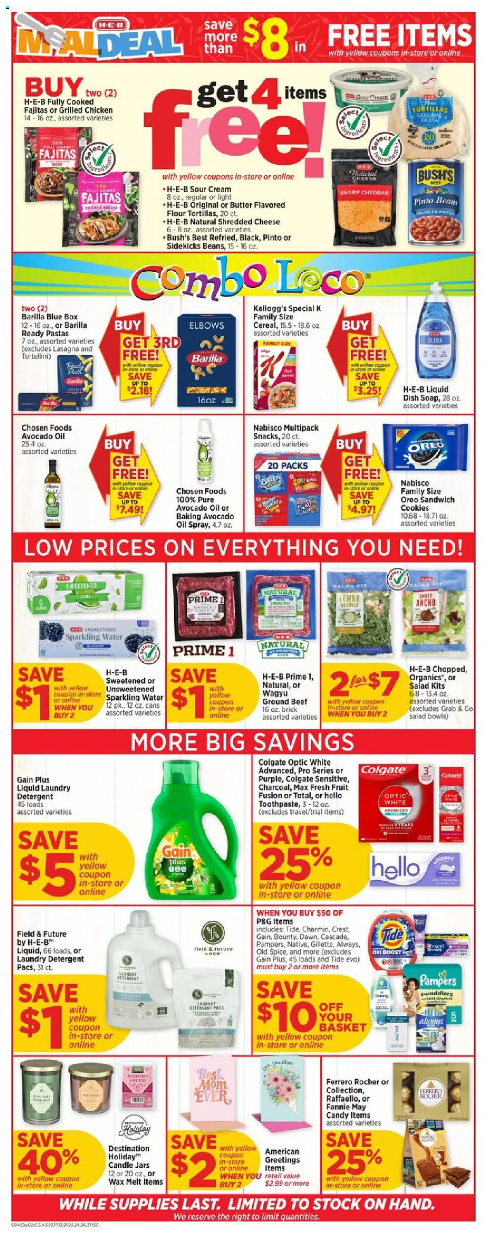 H-E-B Weekly Ad - valid from 29.04.2026 | Page: 2 | Products: Cheese, Cookies, Avocado, Water