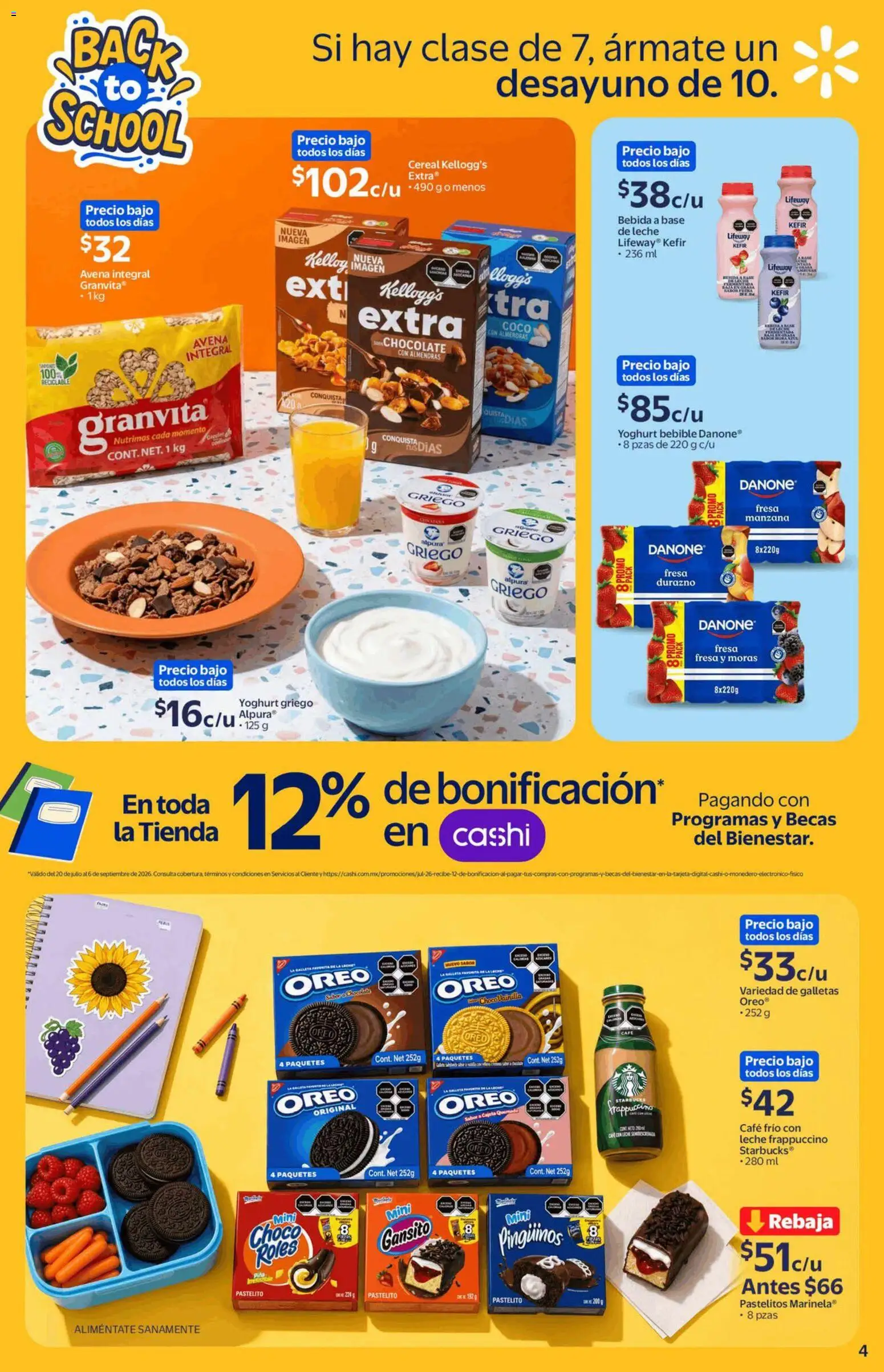 Nuevas ofertas de Walmart válidas en toda la República Mexicana desde el 13/08/2026. ¡Encuentra las mejores ofertas en Walmart folleto Back to School! | Página: 4 | Productos: Coco, Durazno, Chocolate, Kéfir