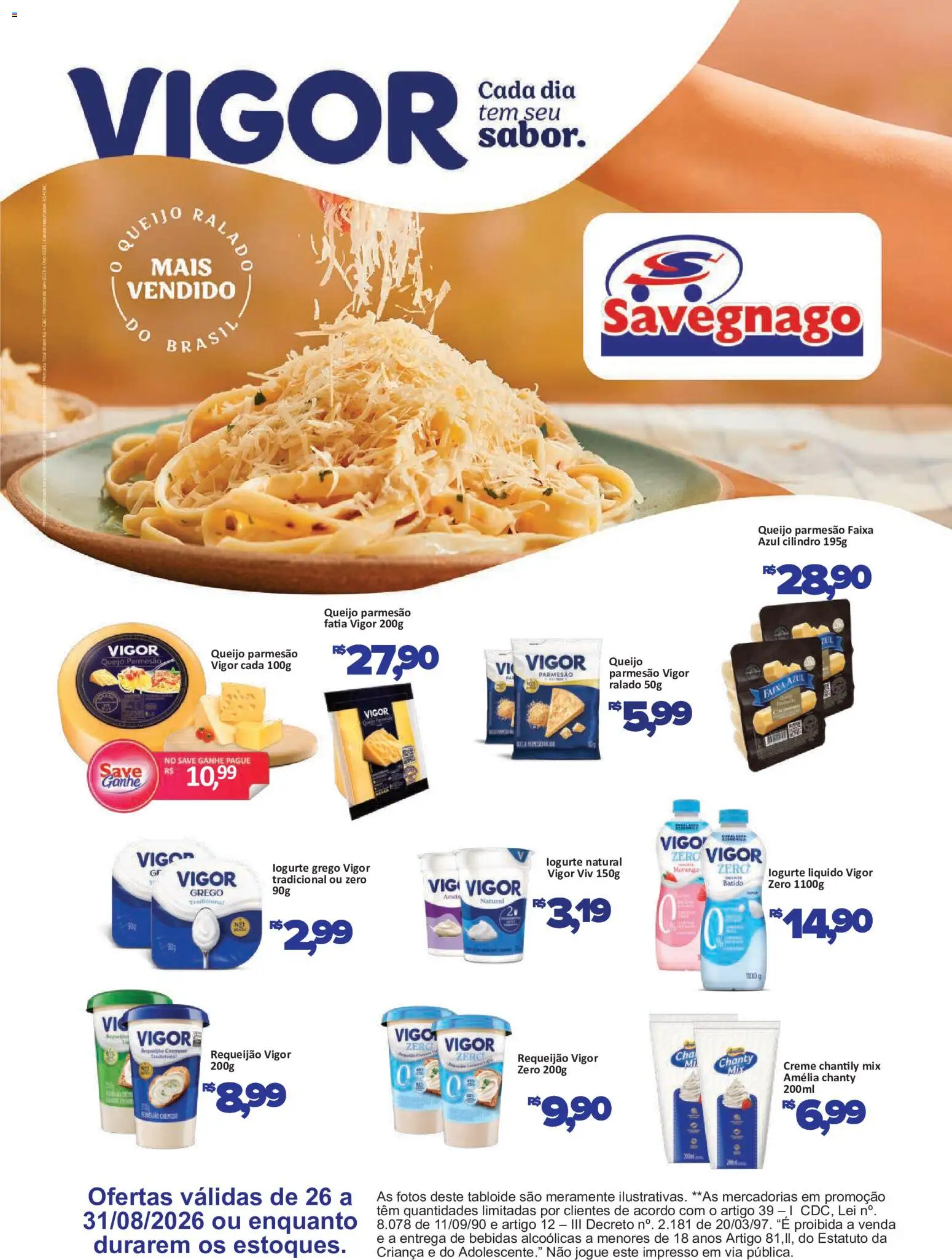Savegnago Folheto - válido de 26/08/2026 | Página: 2 | Produtos: Queijo, Queijo ralado, Chantily, Creme