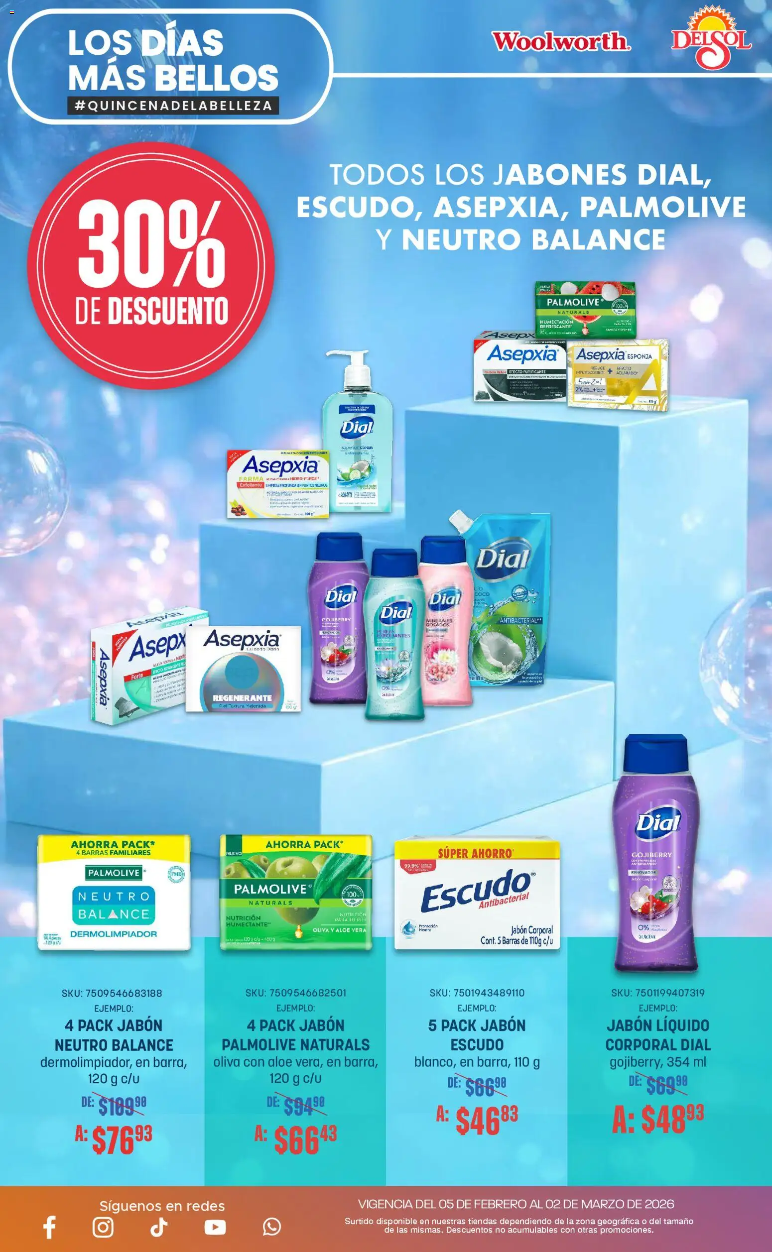 Nuevas ofertas de Del Sol y Woolworth válidas en toda la República Mexicana desde el 05/02/2026. ¡Encuentra las mejores ofertas en Del Sol y Woolworth catálogo! | Página: 16 | Productos: Jabón líquido, Esponja, Jabón