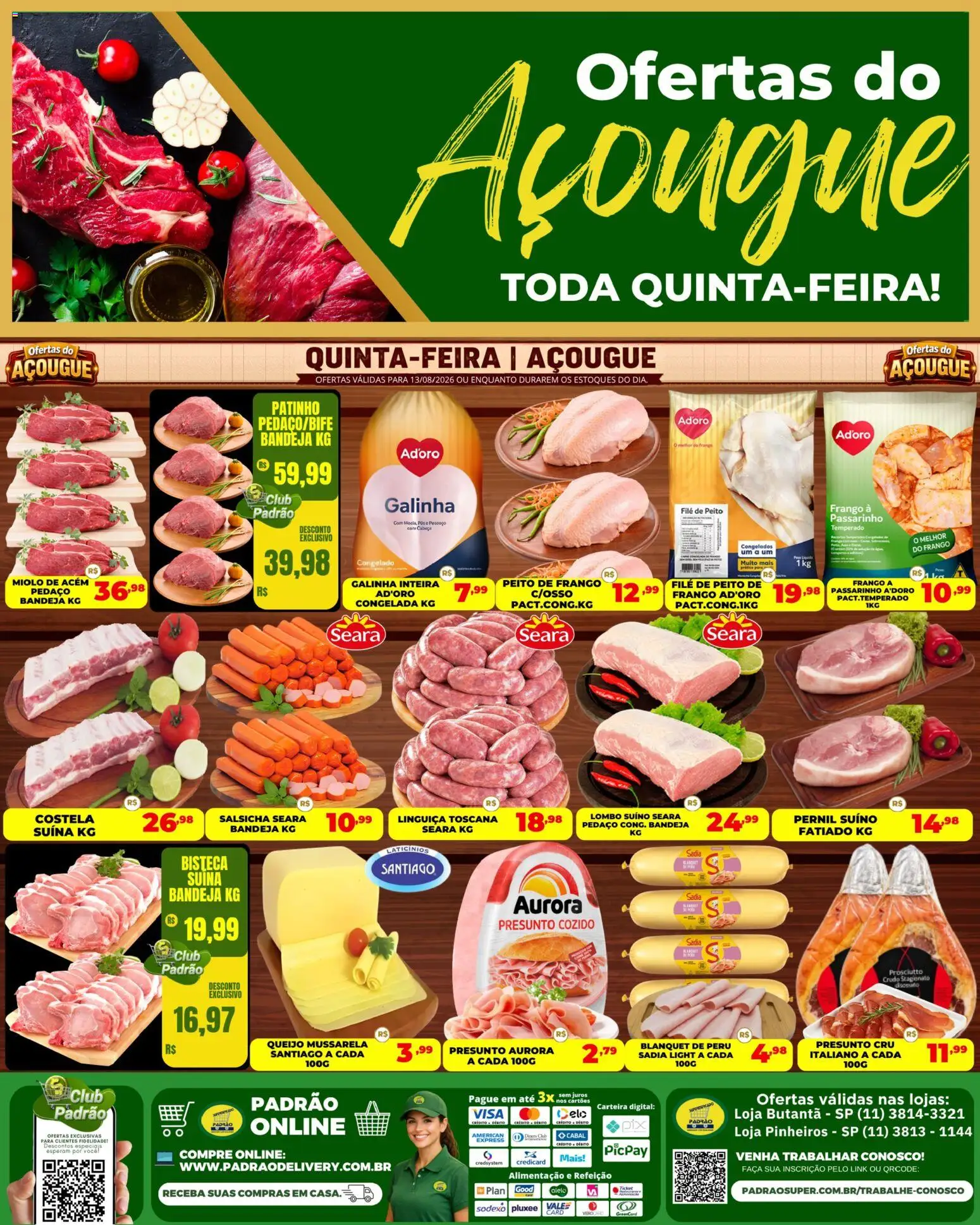 Supermercado Padrão Folheto - válido de 13/08/2026 | Página: 1 | Produtos: Linguiça, Lombo, Pernil, Mussarela