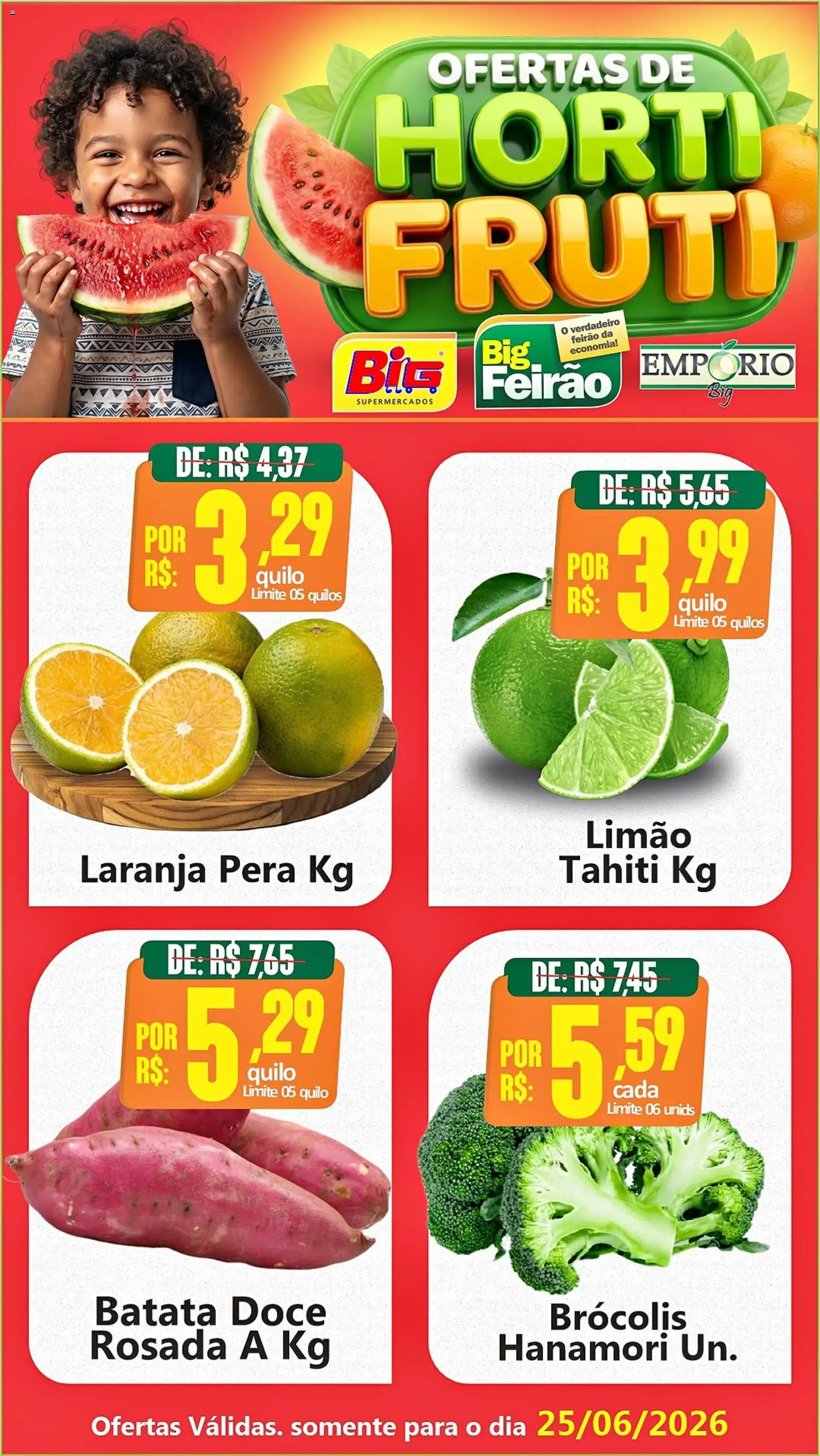 Big Supermercados Folheto - válido de 25/06/2026 | Página: 4 | Produtos: Pera, Brócolis, Batata