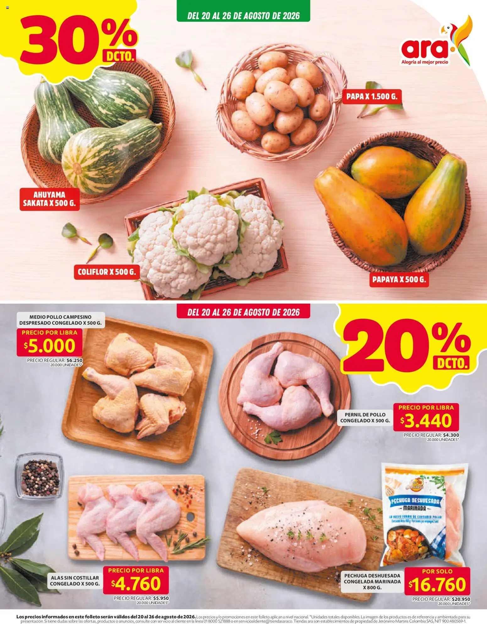 Ara revista - valida desde el 20/08/2026 | Página: 3 | Productos: Pollo, Coliflor, Papa, Papaya