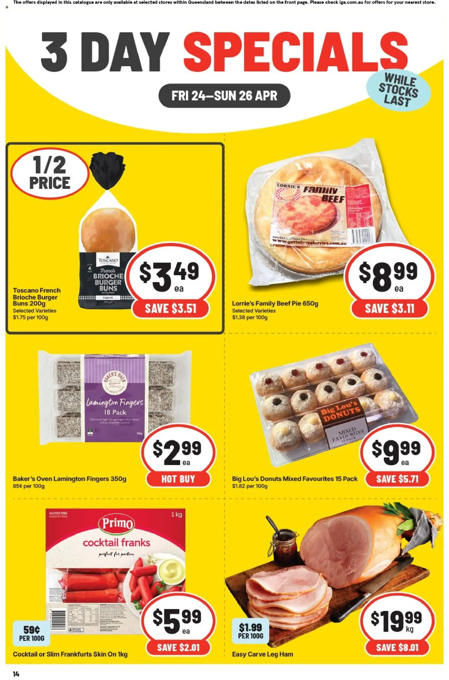 IGA catalogue - valid from 24.04.2026 | Page: 2 | Products: Donuts, Ham, Beef, Oven