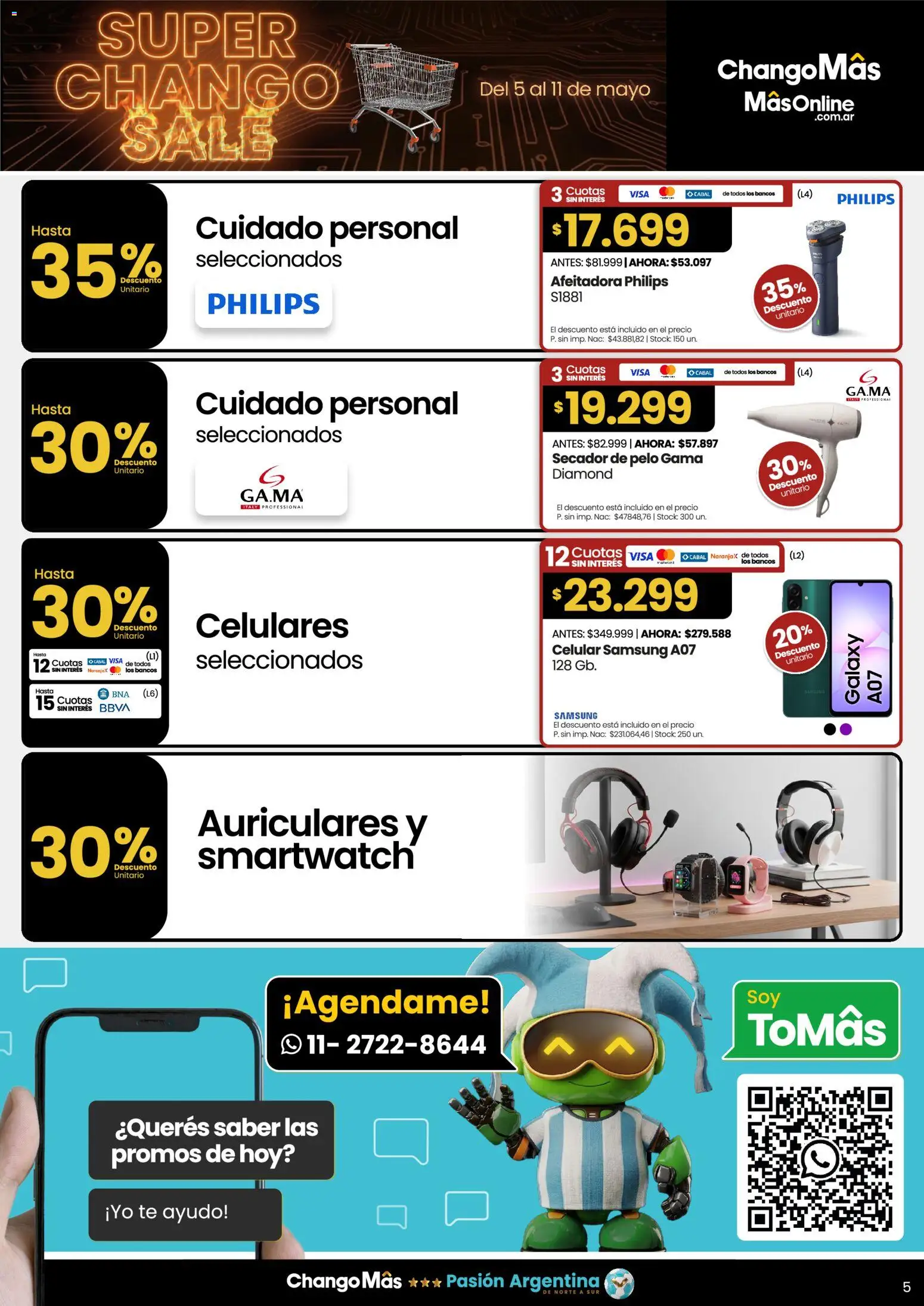 Punto Mayorista Super Chango Sale │ válido desde el 05.05.2026 | Página: 5 | Productos: Auriculares, Secador de pelo, Afeitadora, Té