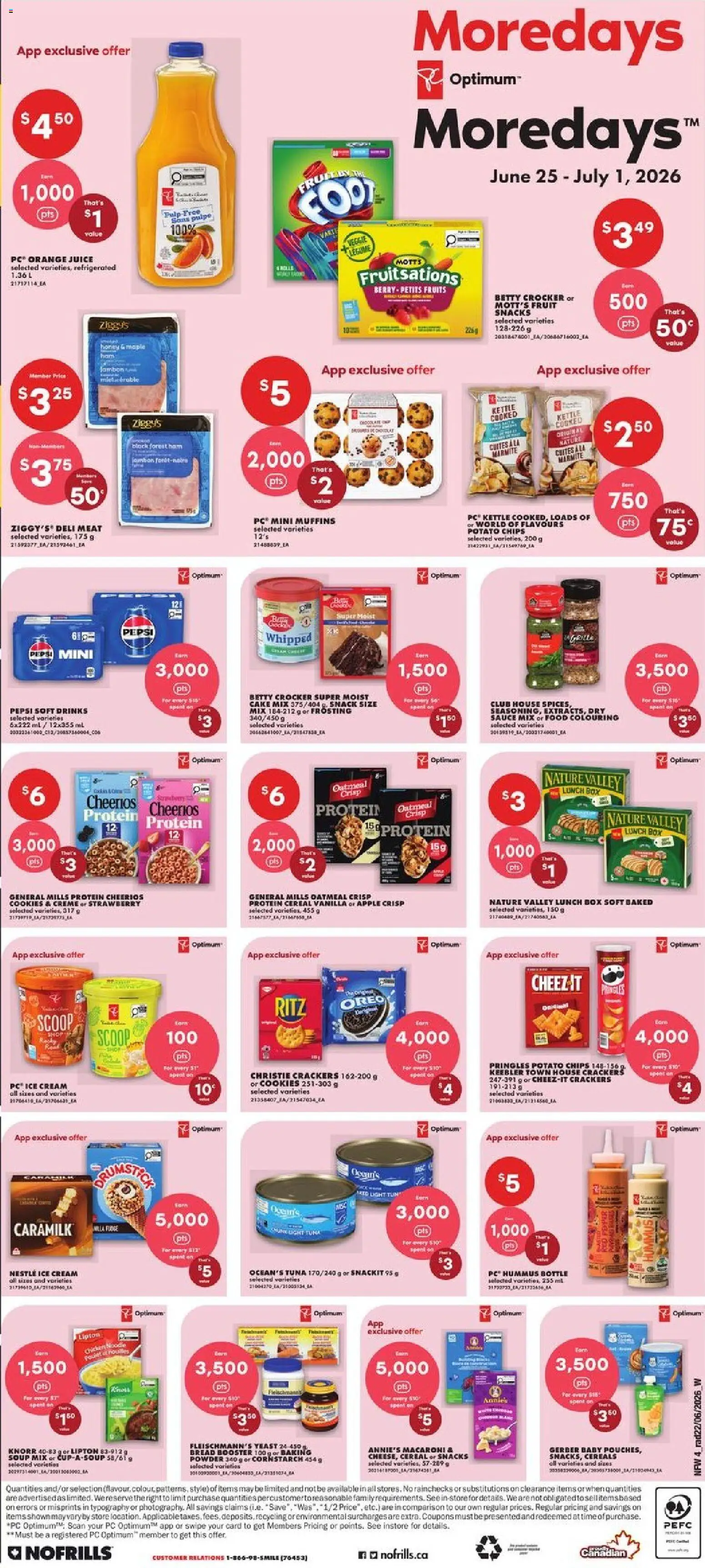 No Frills flyer valid from Jun 25, 2026 | Page: 4 | Products: Cream, PC, Box, Bread
