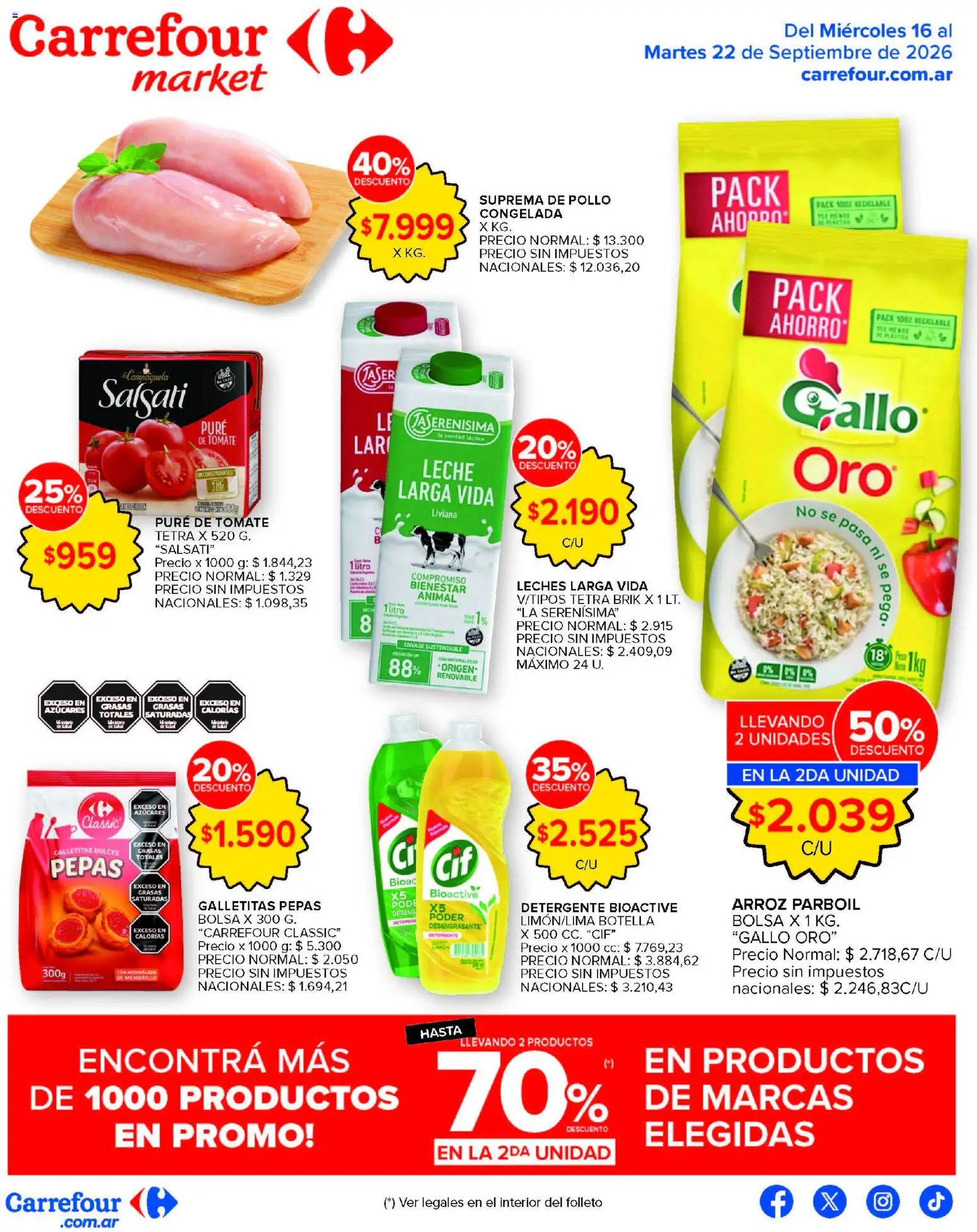 Carrefour Market catálogo │ válido desde el 16/09/2026 | Página: 1 | Productos: Pollo, Limón, Leche, Pure de Tomate