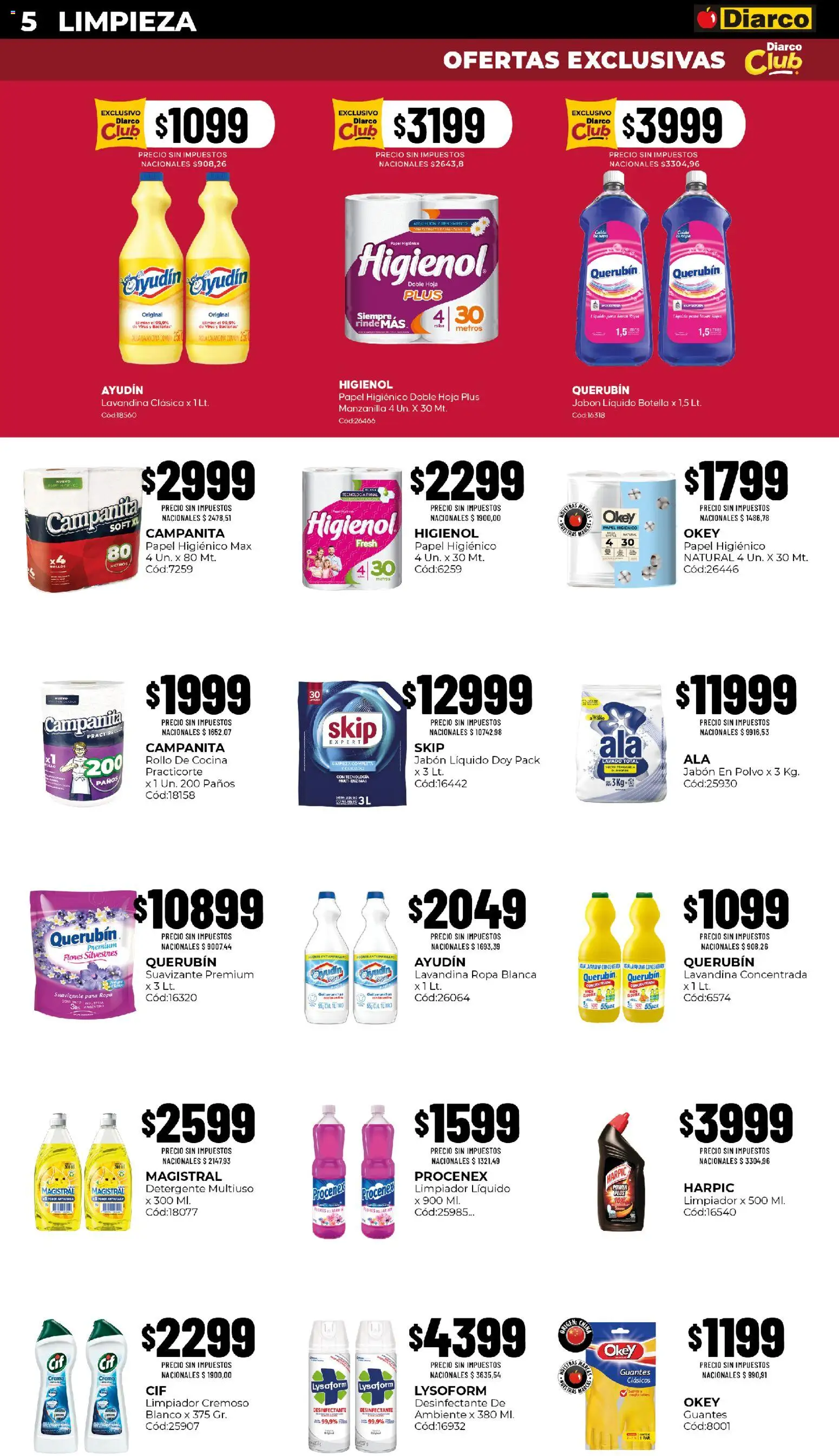 Diarco - Ofertas Pueblo Sur │ válido desde el 10/08/2026 | Página: 5 | Productos: Lavandina, Cocina, Jabón en polvo, Guantes